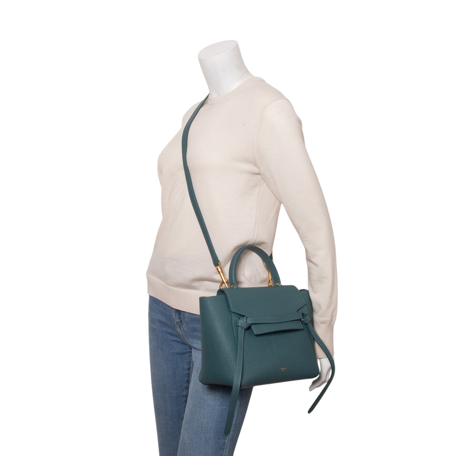 Celine 2020 Green Grained Calfskin Leather Nano Belt Bag w/ Strap