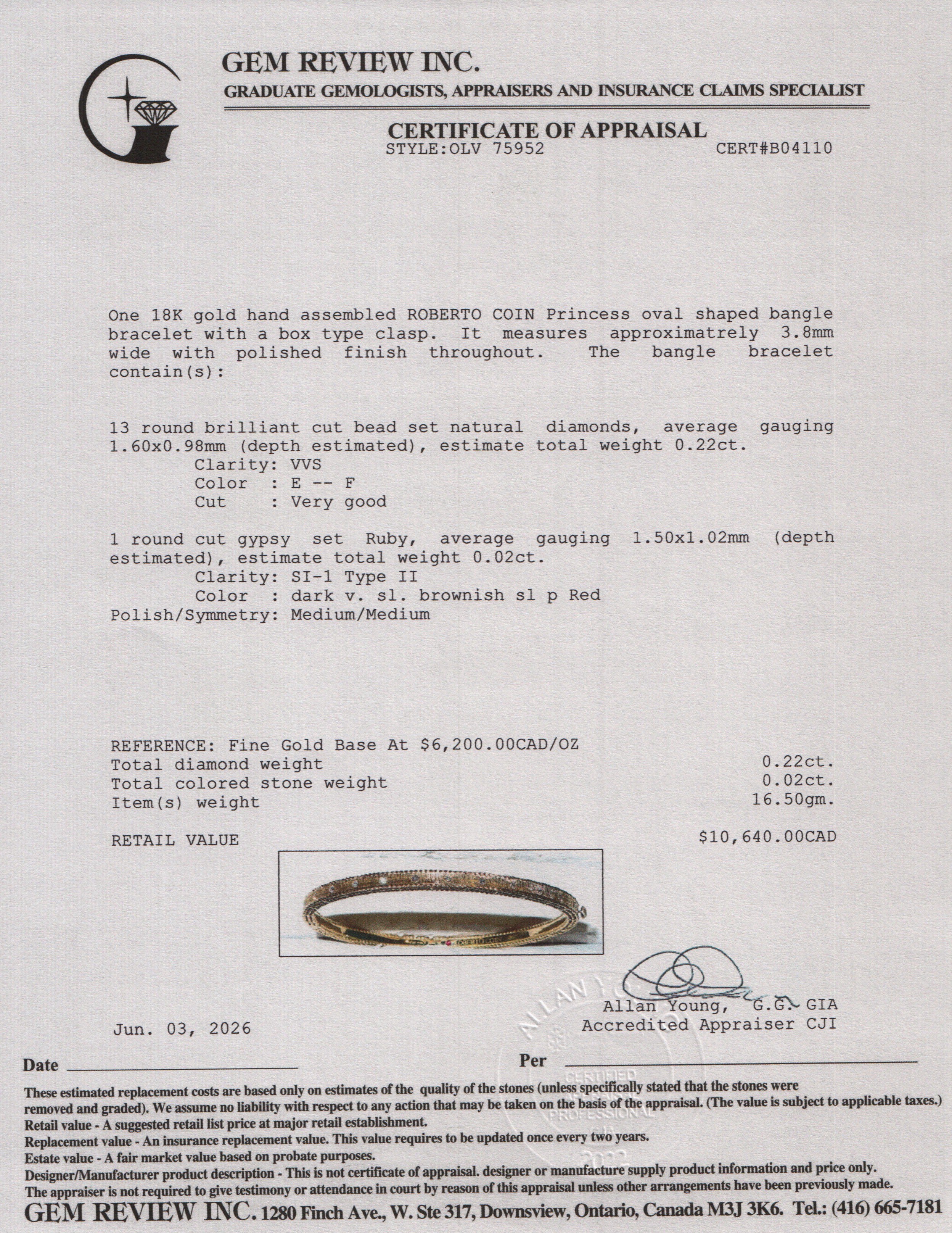 Roberto Coin 18k Yellow Gold Pave Diamond Princess Bangle Bracelet