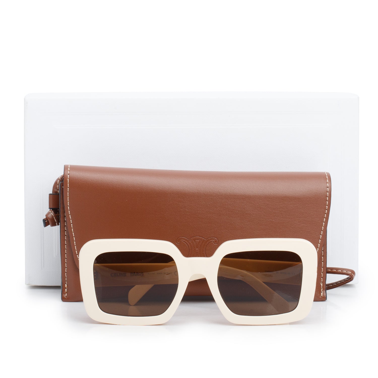 Celine CL40304U Ivory Acetate Triomphe Square Sunglasses w/ Box & Case