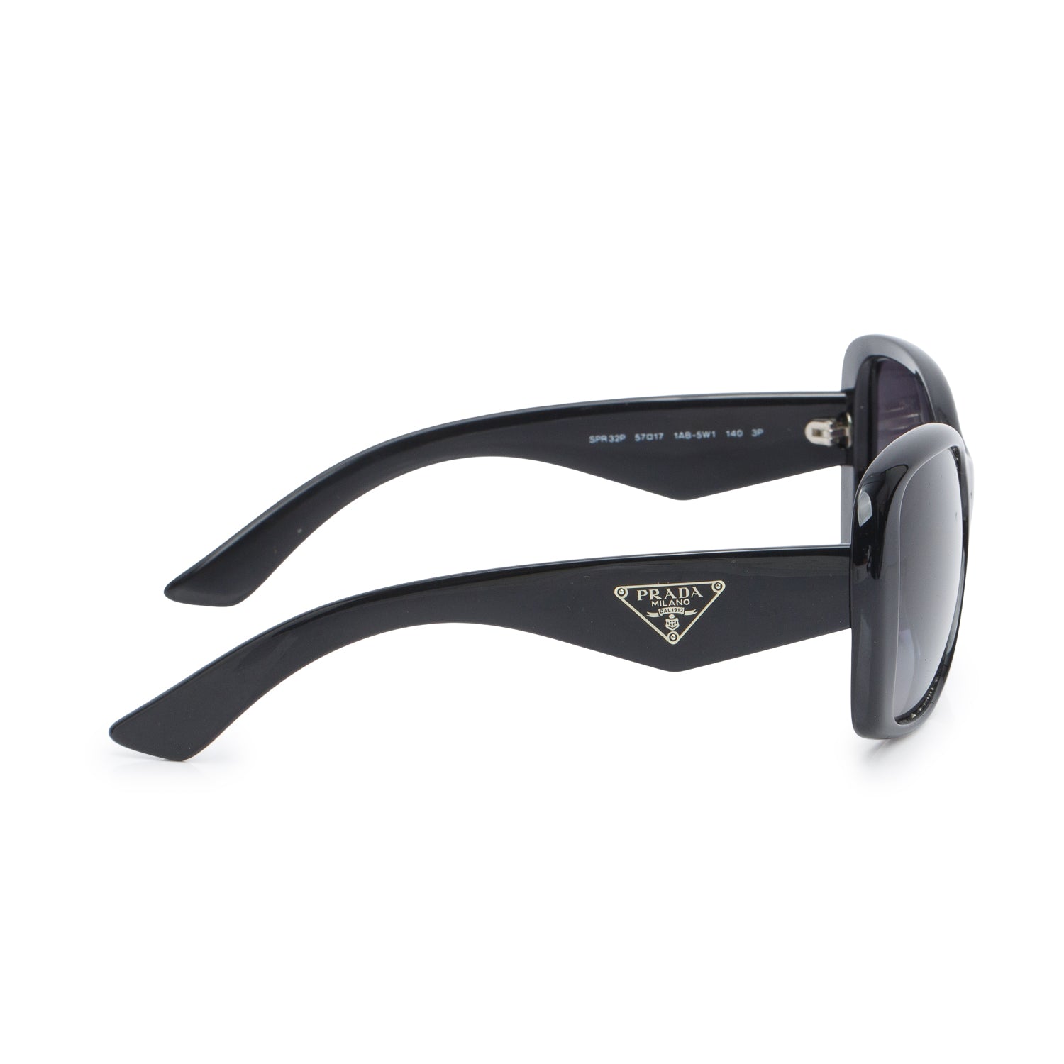 Prada Black SPR 32P Black Acetate Triangle Logo Oversized Square Sunglasses w/ Case