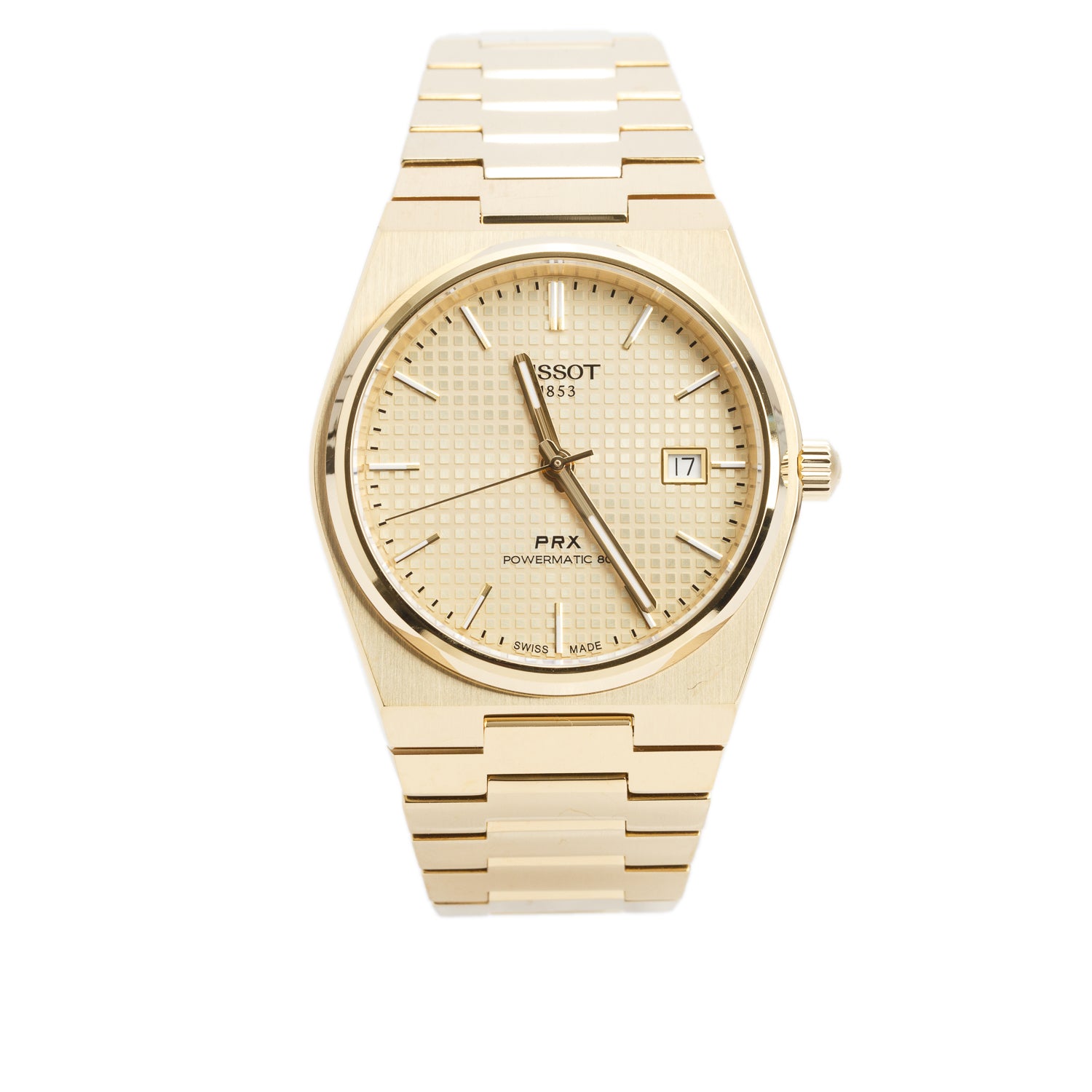 Tissot Gold-Plated Stainless Steel PRX 40 MM Powermatic 80 Automatic Watch Gold Dial w/ Box & Papers