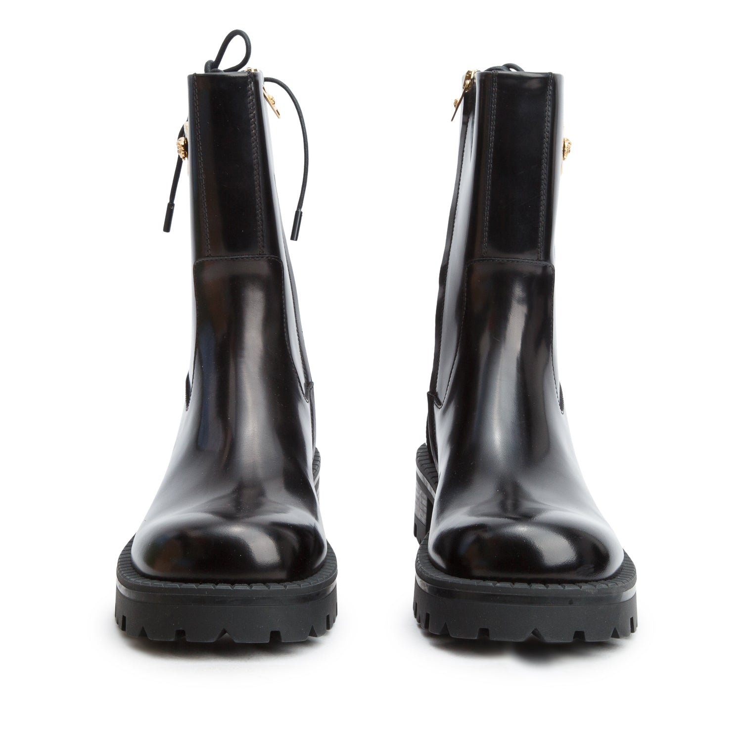Versace Black Patent Leather Medusa Insignia Moto Boots, Size 41 w/ Box