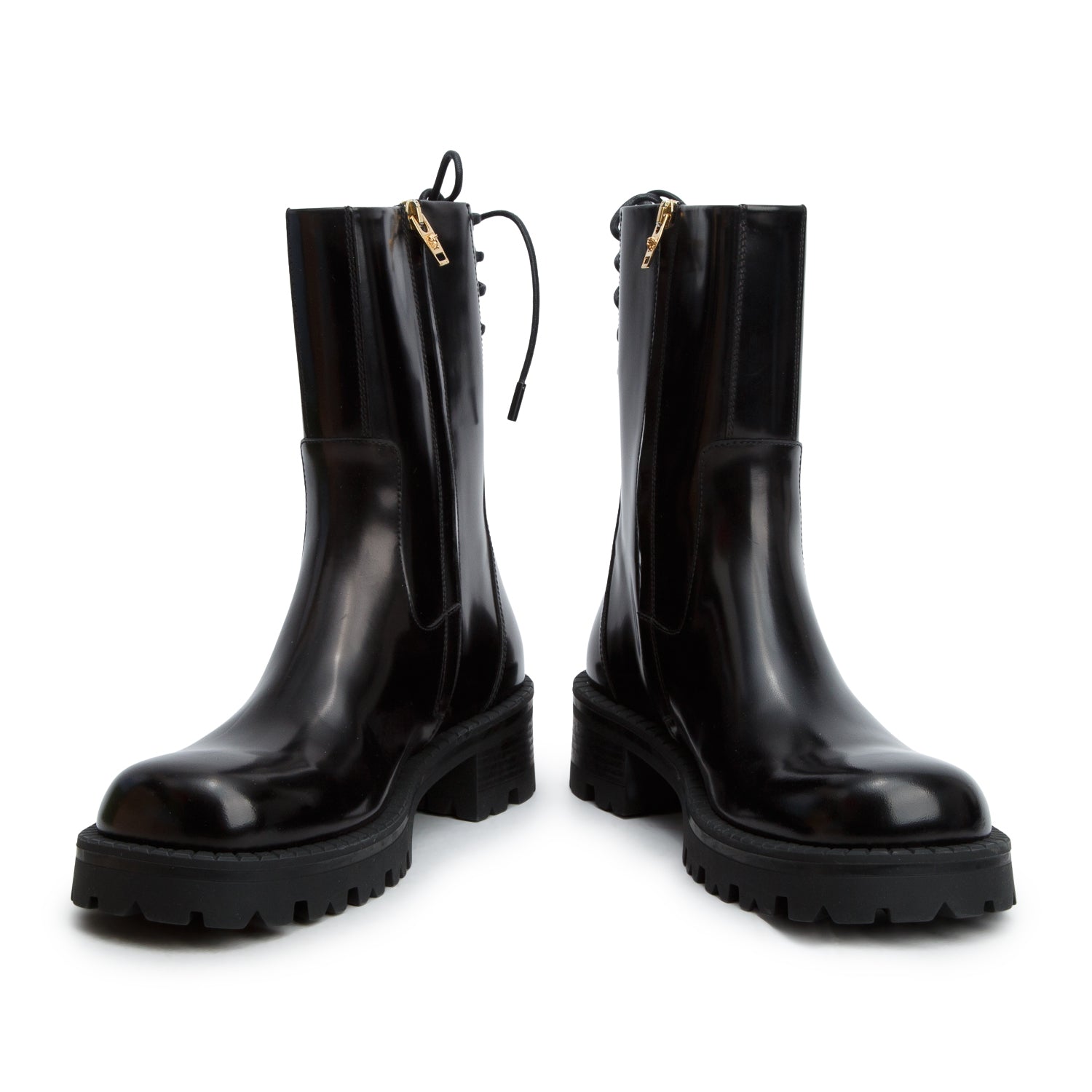Versace Black Patent Leather Medusa Insignia Moto Boots, Size 41 w/ Box