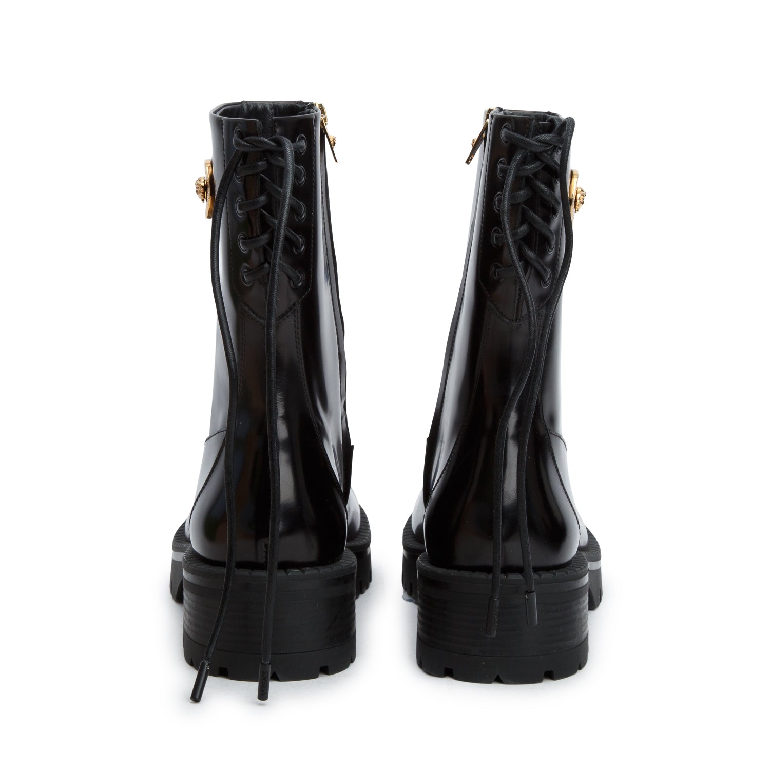 Versace Black Patent Leather Medusa Insignia Moto Boots, Size 41 w/ Box