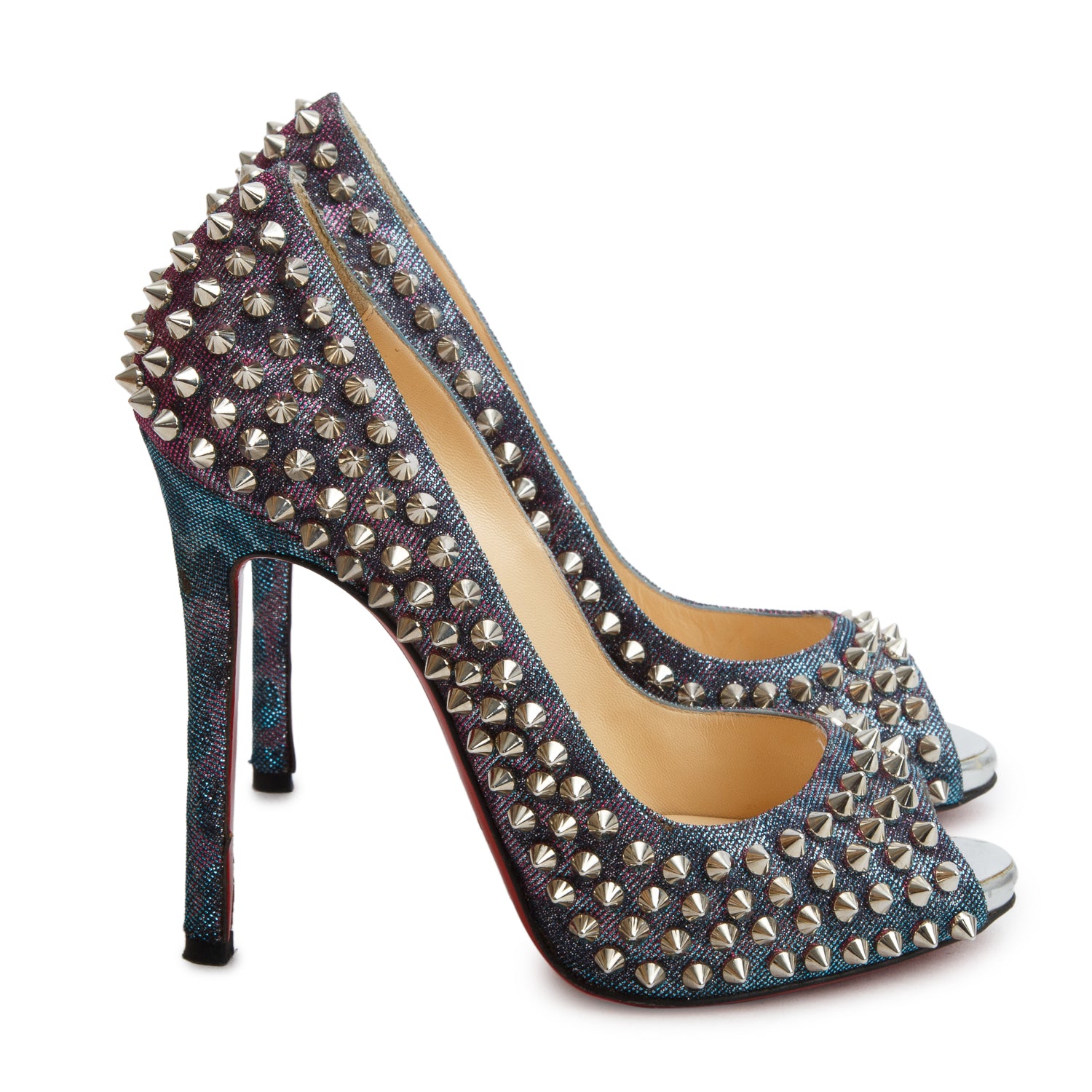 Christian Louboutin Turquoise/Violet Glitter Lame Flo Spikes 120 Pumps, Size 36 w/ Box