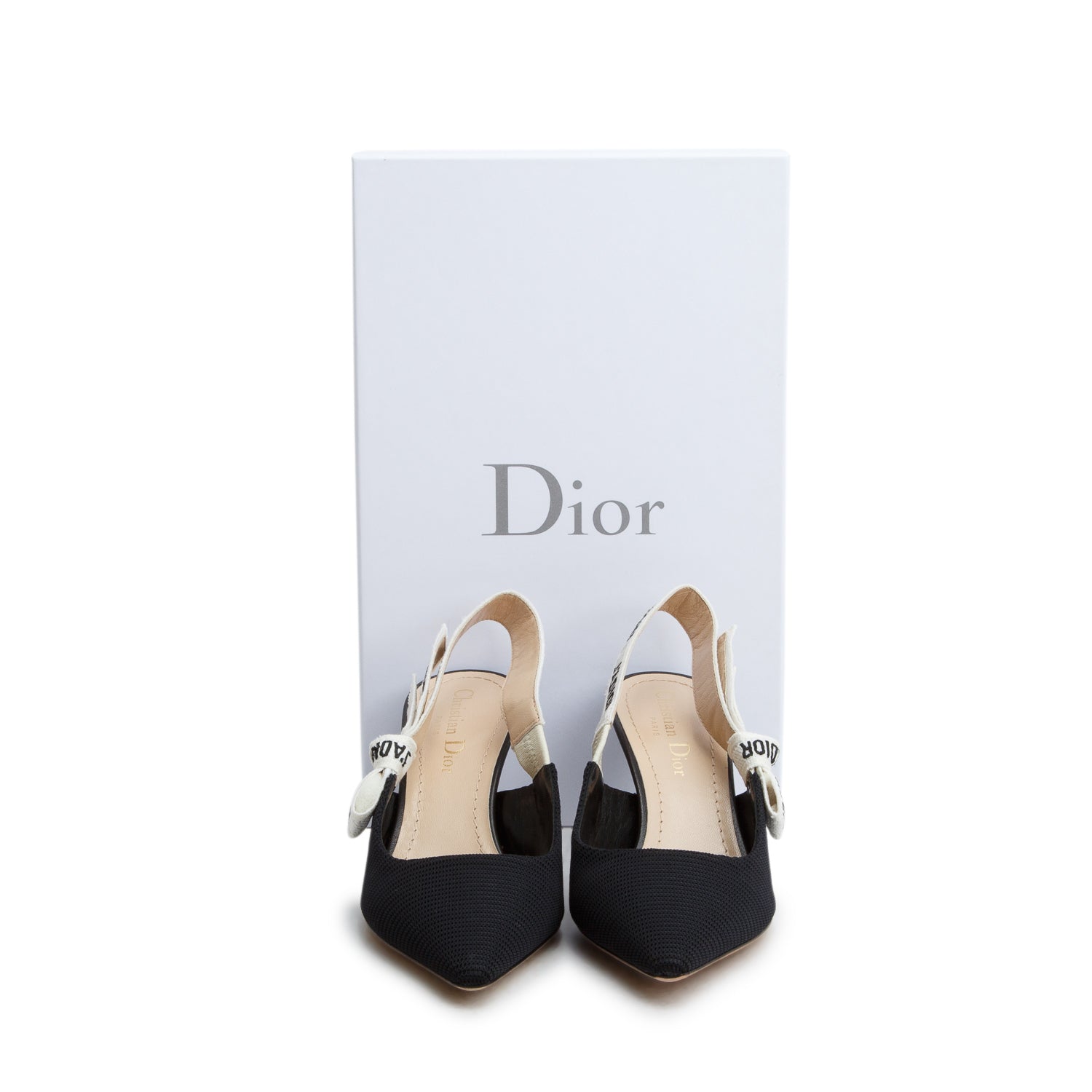 Christian Dior Black Technical Fabric Ribbon J'Adior Slingback Pumps, Women's Size 36 w/ Box