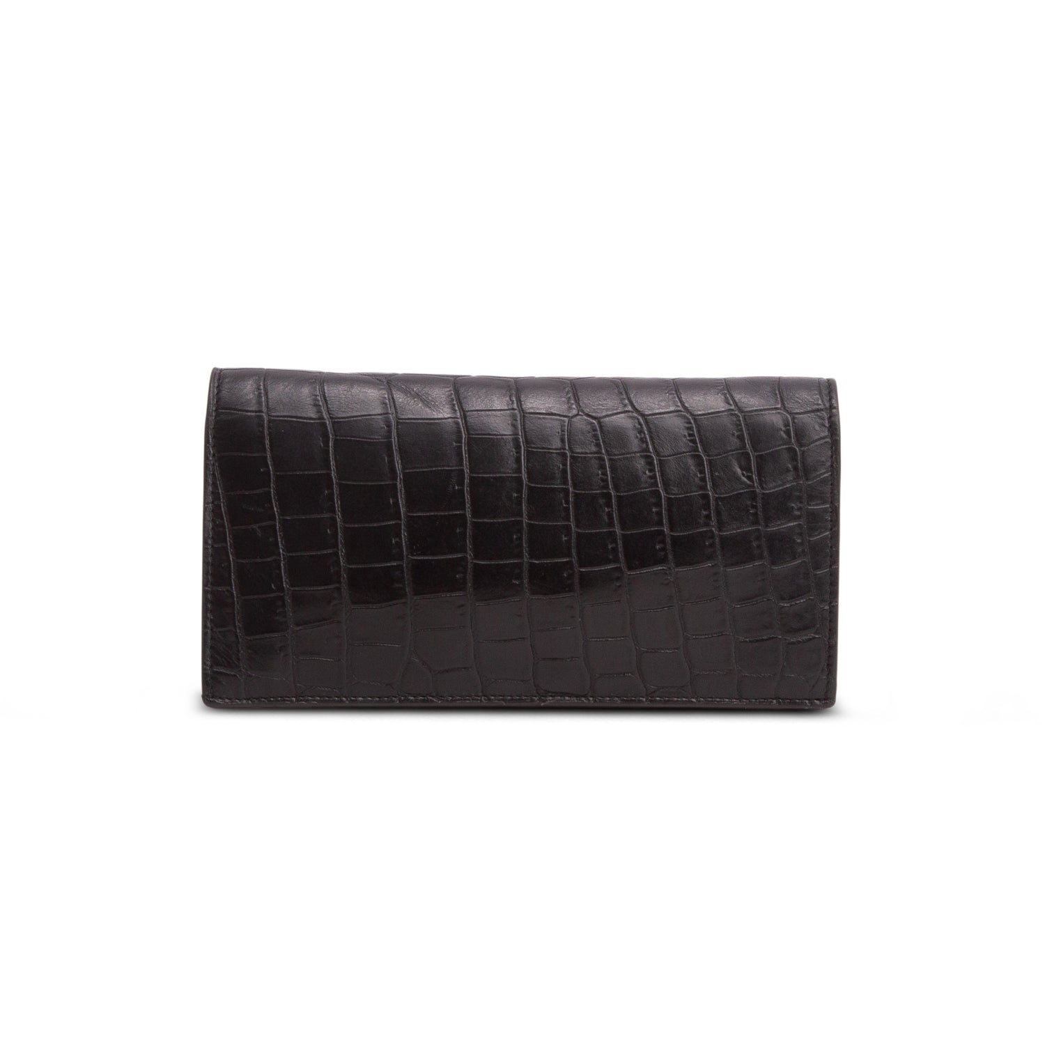 Saint Laurent 2020 Black Crocodile-Embossed Leather Tiny Cassandre Continental Wallet w/ Box & Receipt