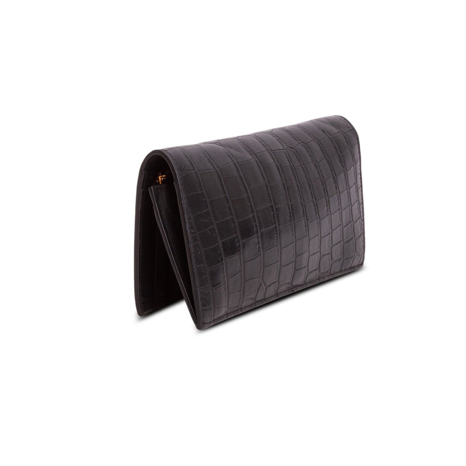 Saint Laurent 2020 Black Crocodile-Embossed Leather Tiny Cassandre Continental Wallet w/ Box & Receipt