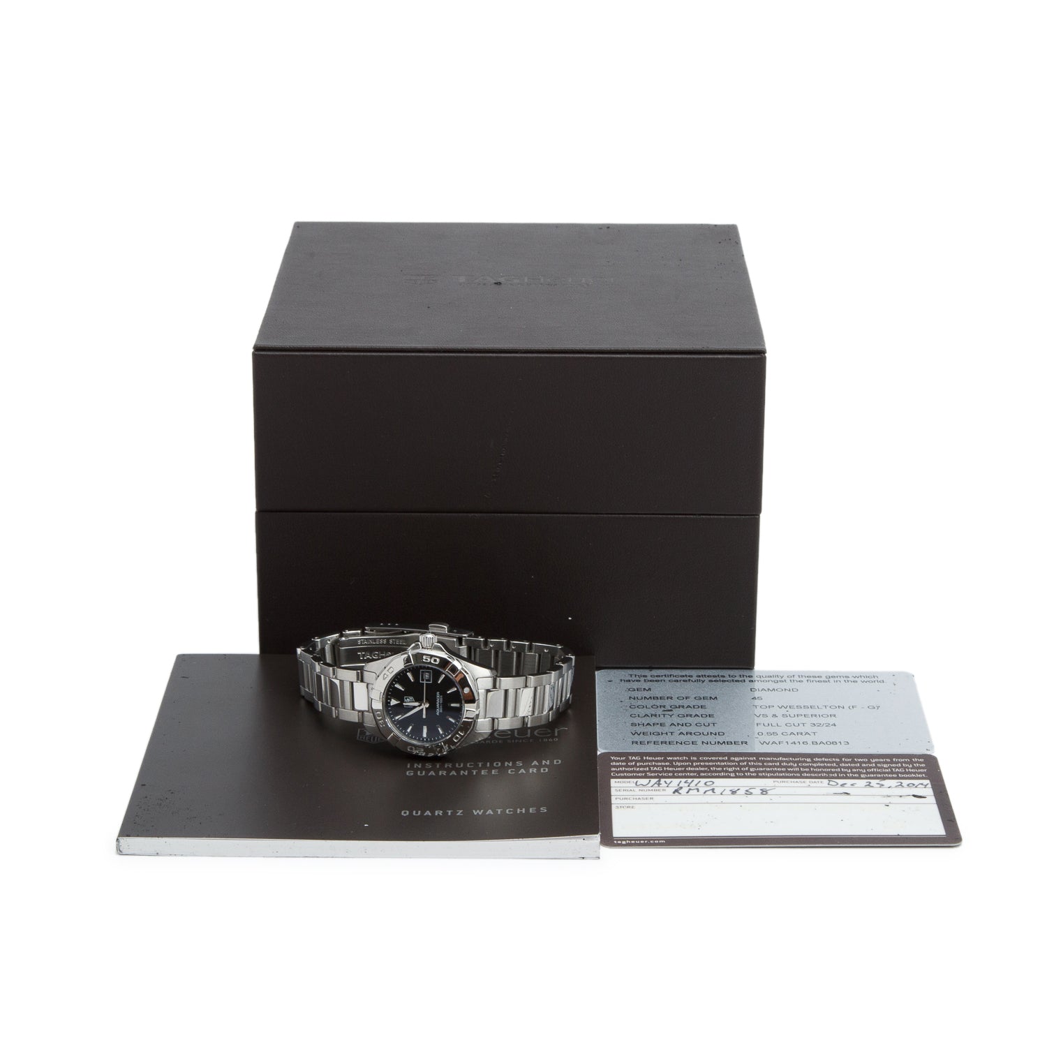Tag Heuer Stainless Steel Aquaracer 27 MM Quartz Watch Black Dial WAY1410 w/ Box & Papers