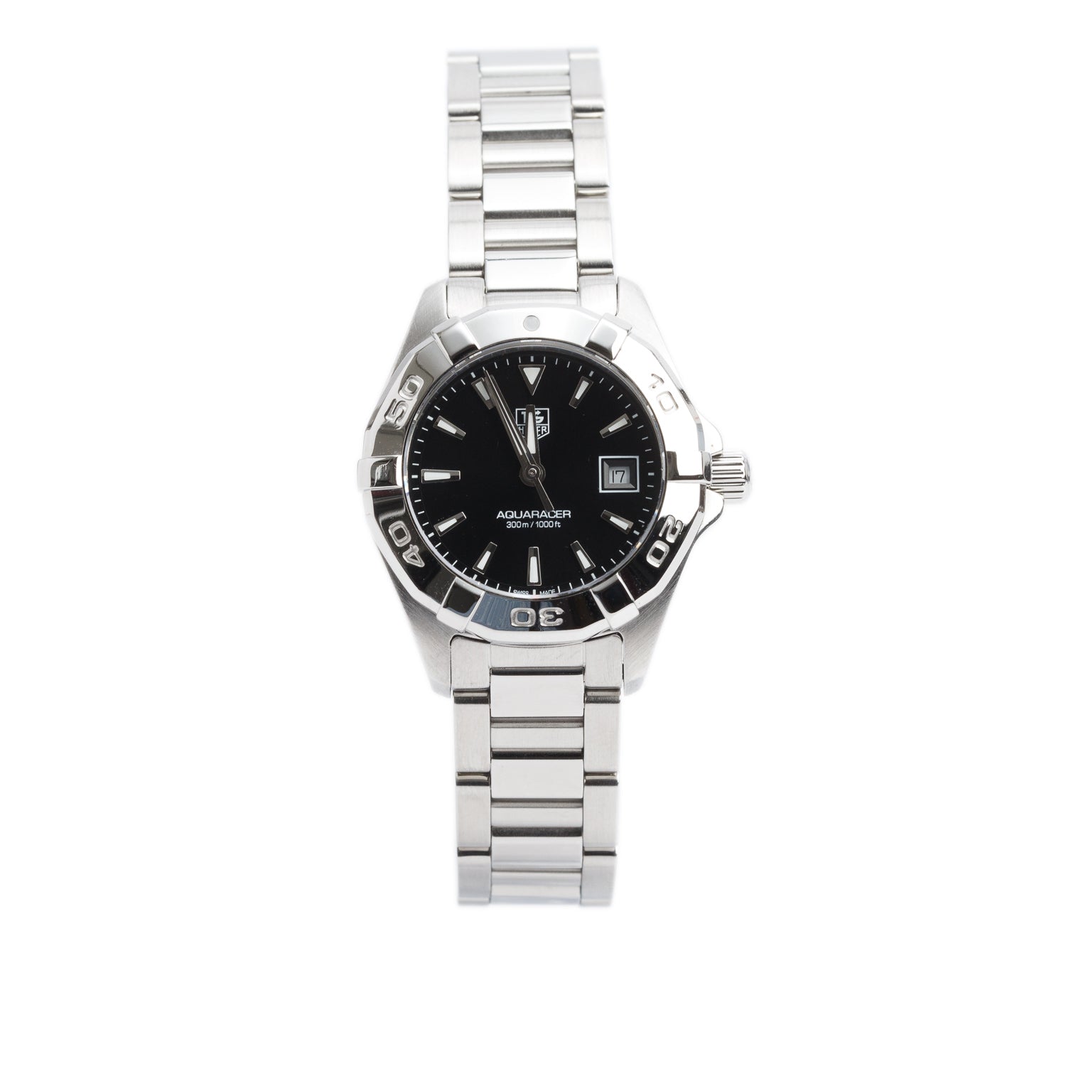 Tag Heuer Stainless Steel Aquaracer 27 MM Quartz Watch Black Dial WAY1410 w/ Box & Papers