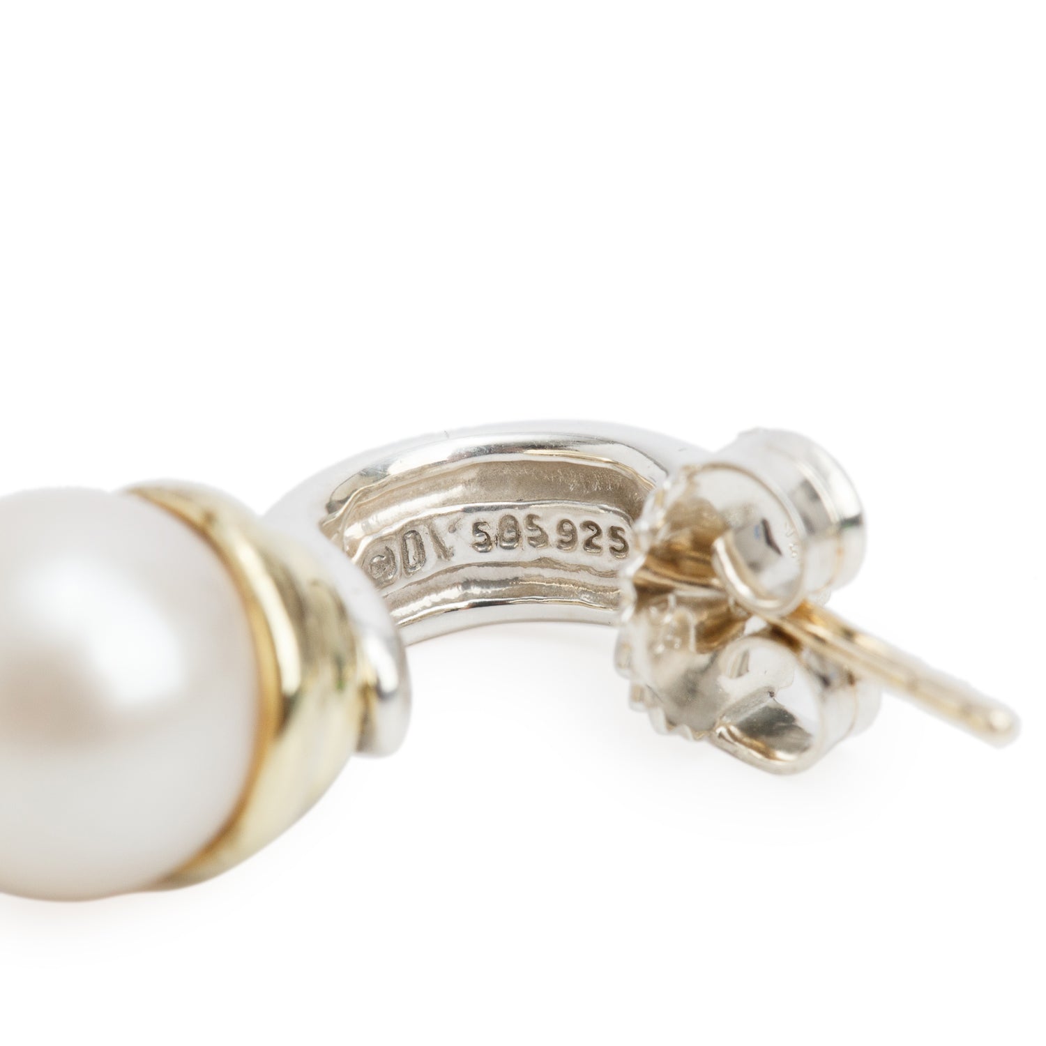 David Yurman Sterling Silver & 14k Yellow Gold Pearl Huggie Earrings