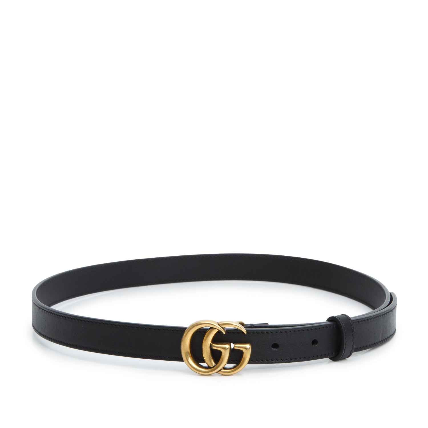 Gucci Black Leather GG Marmont Skinny Belt, 75 30