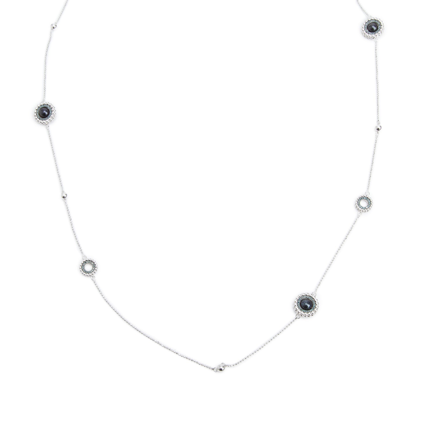 Links of London Sterling Silver Pearl & Blue Diamond Effervescence Station Necklace