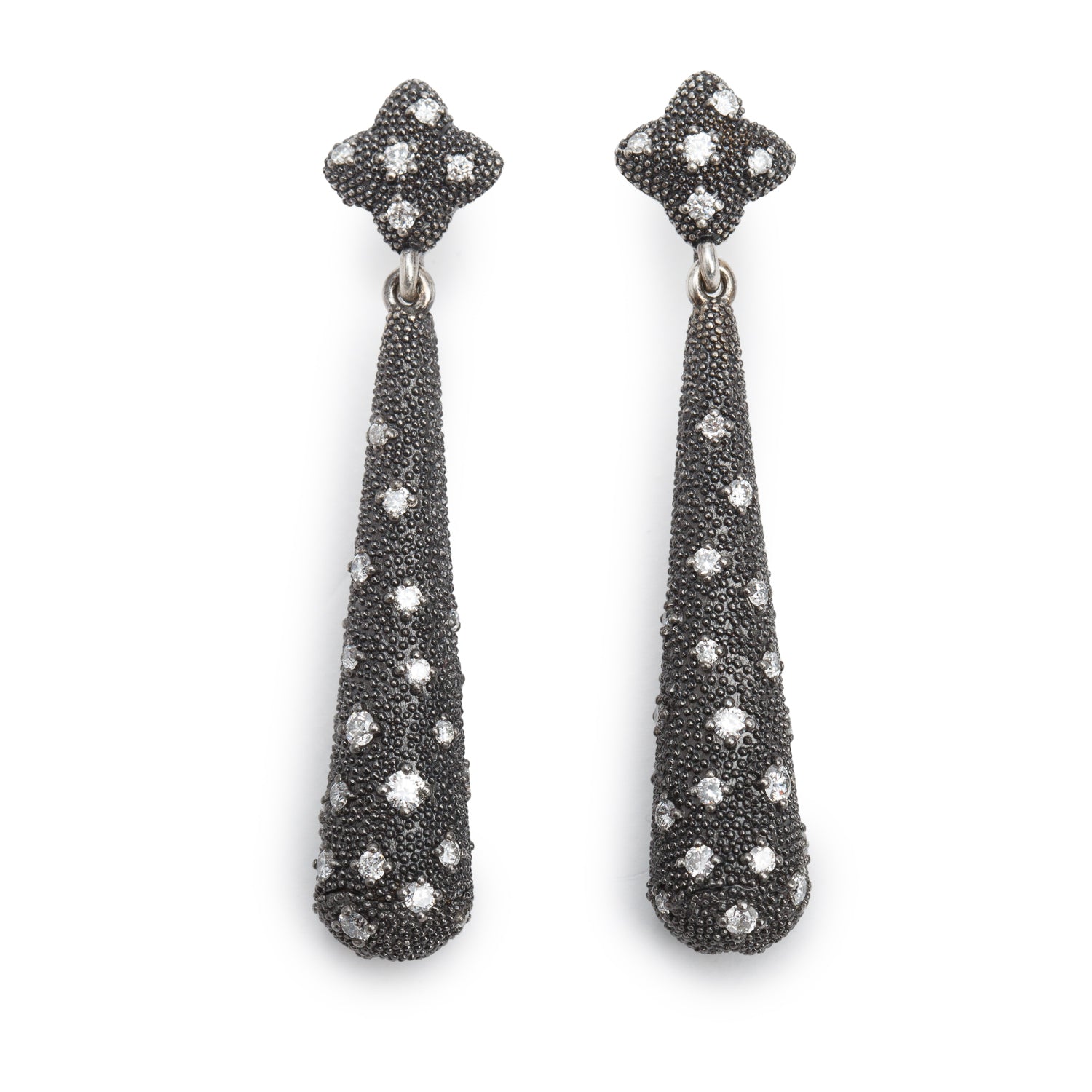 David Yurman Sterling Silver Diamond Midnight Melange Drop Earrings