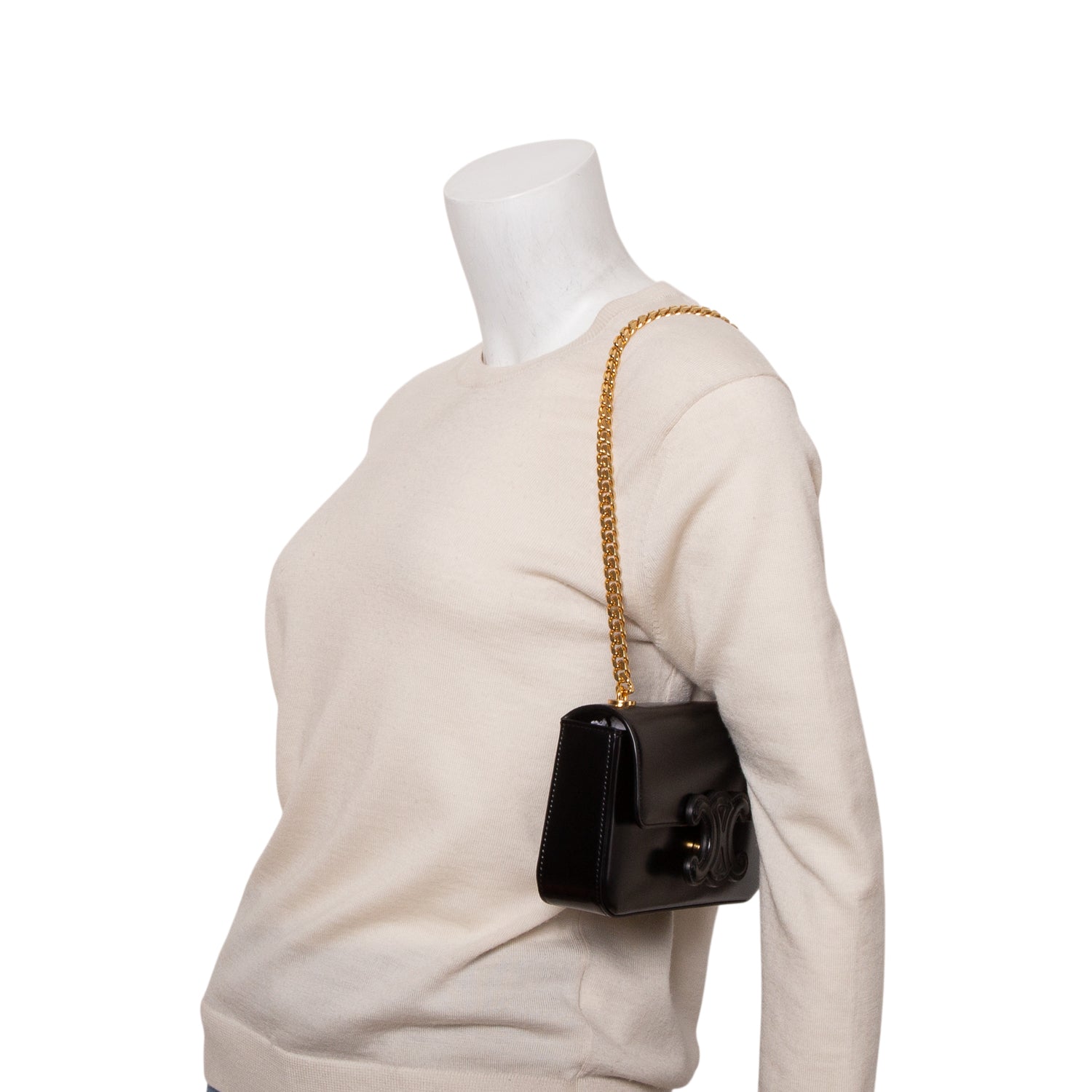 Celine 2021 Black Shiny Calfskin Claude Chain Shoulder Bag