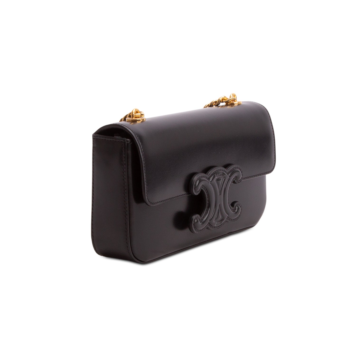 Celine 2021 Black Shiny Calfskin Claude Chain Shoulder Bag