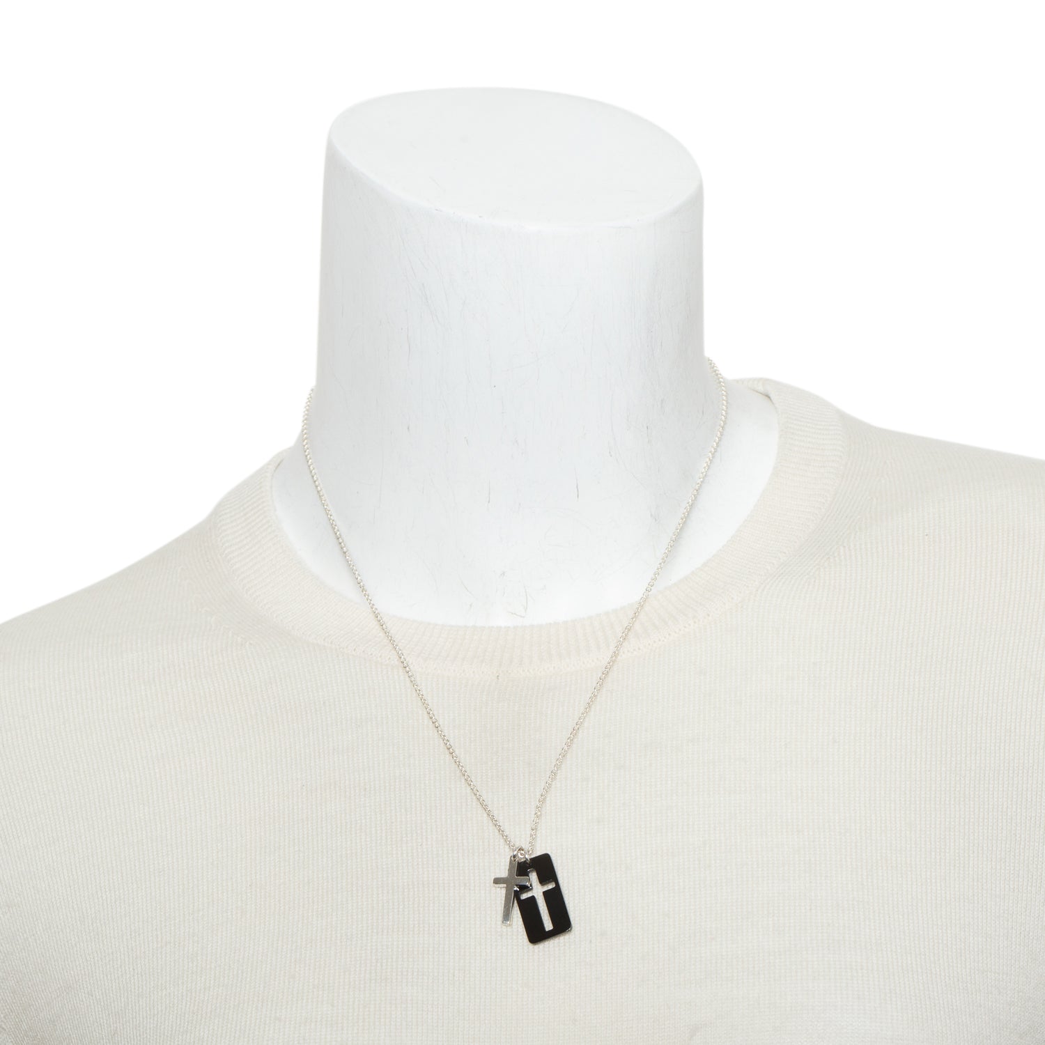 Tiffany & Co. Sterling Silver Black Titanium Cut Out Double Cross Stencil Pendant Necklace