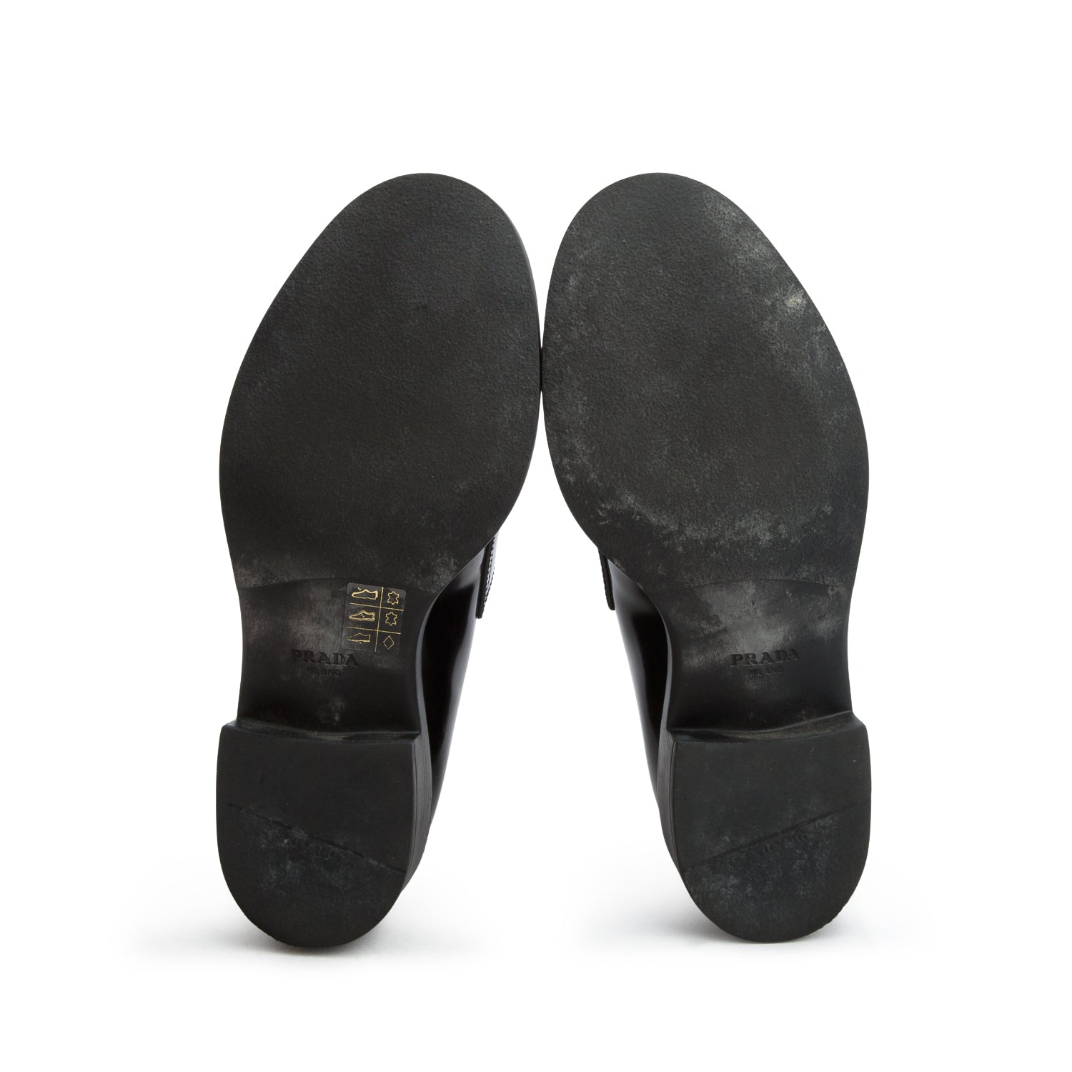Prada Black Brushed Leather Signature Logo Loafers, Size 38 w/ Box