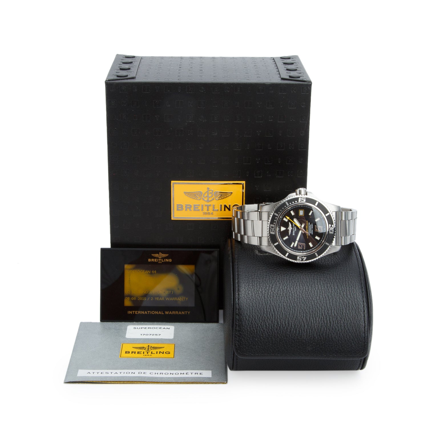 Breitling Stainless Steel Superocean 44 MM Automatic Watch Black Dial A17391 w/ Box & Papers