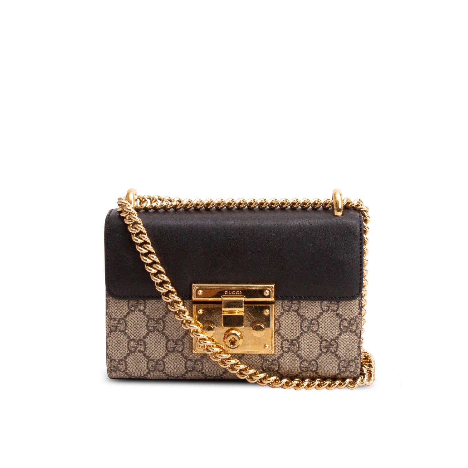 Gucci GG Supreme Monogram Moon Calfskin Small Padlock Shoulder Bag