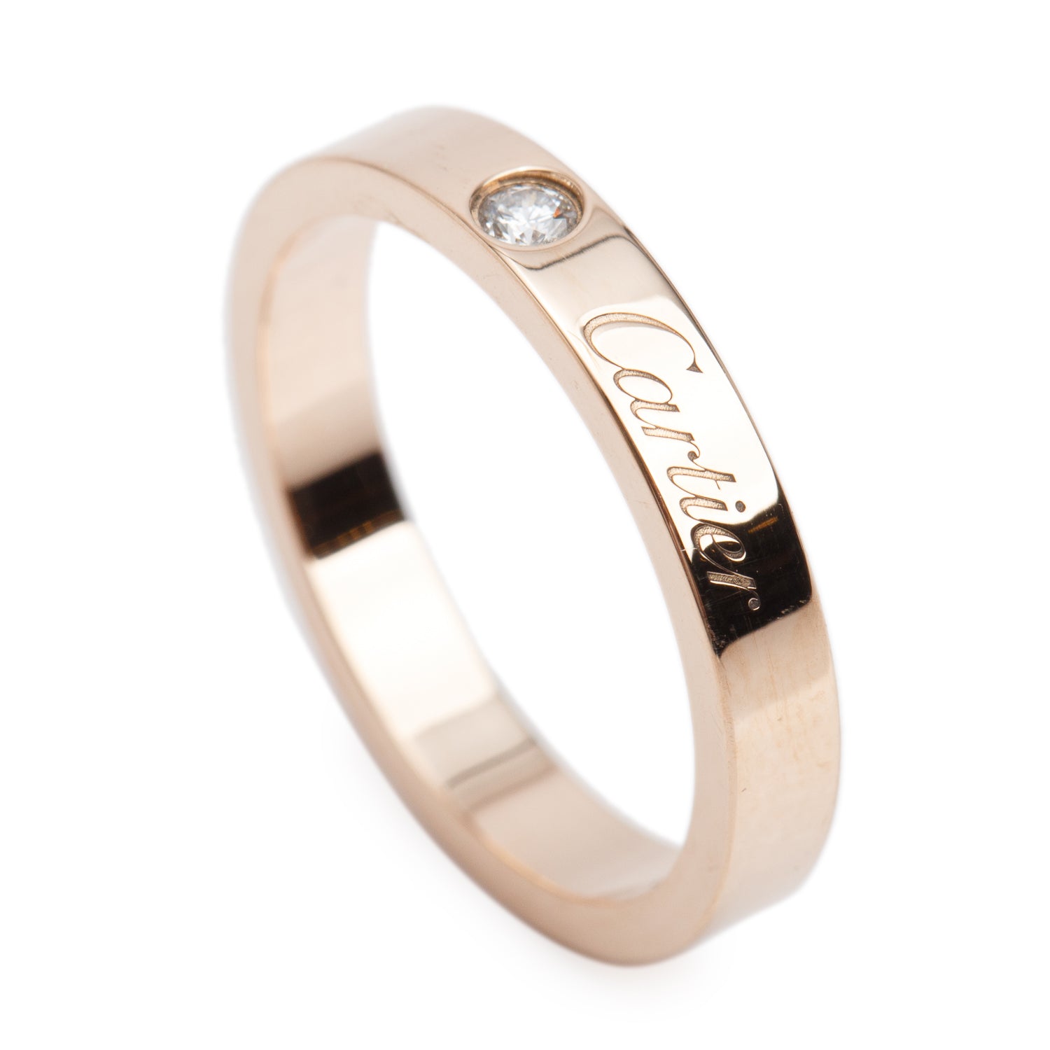 Cartier 2023 18k Rose Gold 1 Diamond C de Cartier 3 MM Wedding Band Ring, Size 51 5.5 w/ Box & Certificate