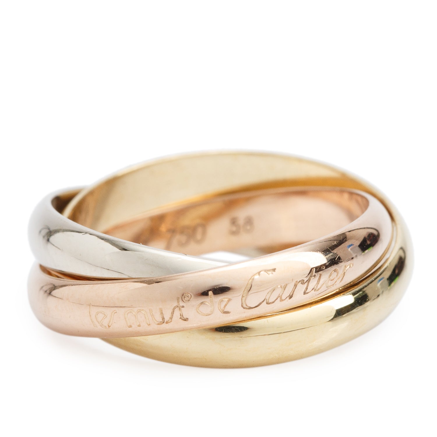 Cartier Vintage 18k Tri-Gold 'Les Must de Cartier" Classic Trinity Rolling Ring, Size 58 8.25
