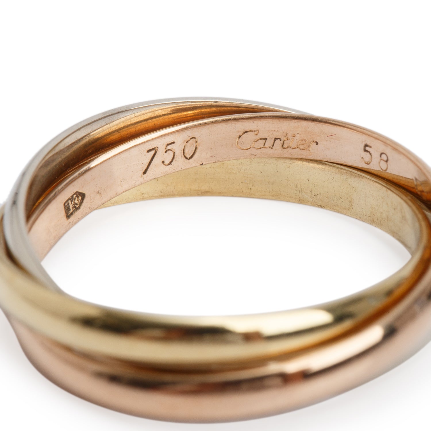Cartier Vintage 18k Tri-Gold Classic Trinity Rolling Ring, Small Model Size 58 8.5 w/ Receipt