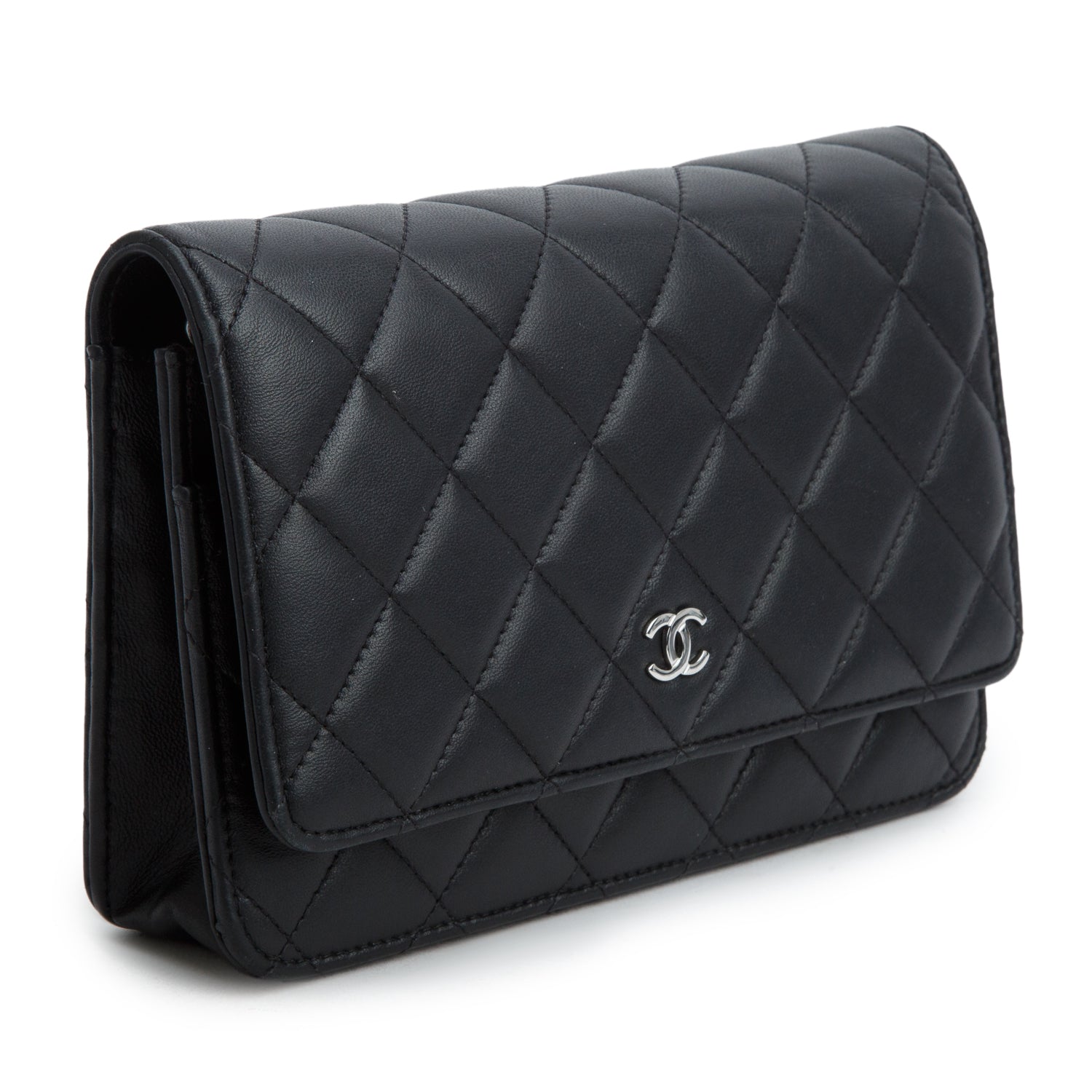 Chanel Black Lambskin Quilted Wallet on Chain WOC