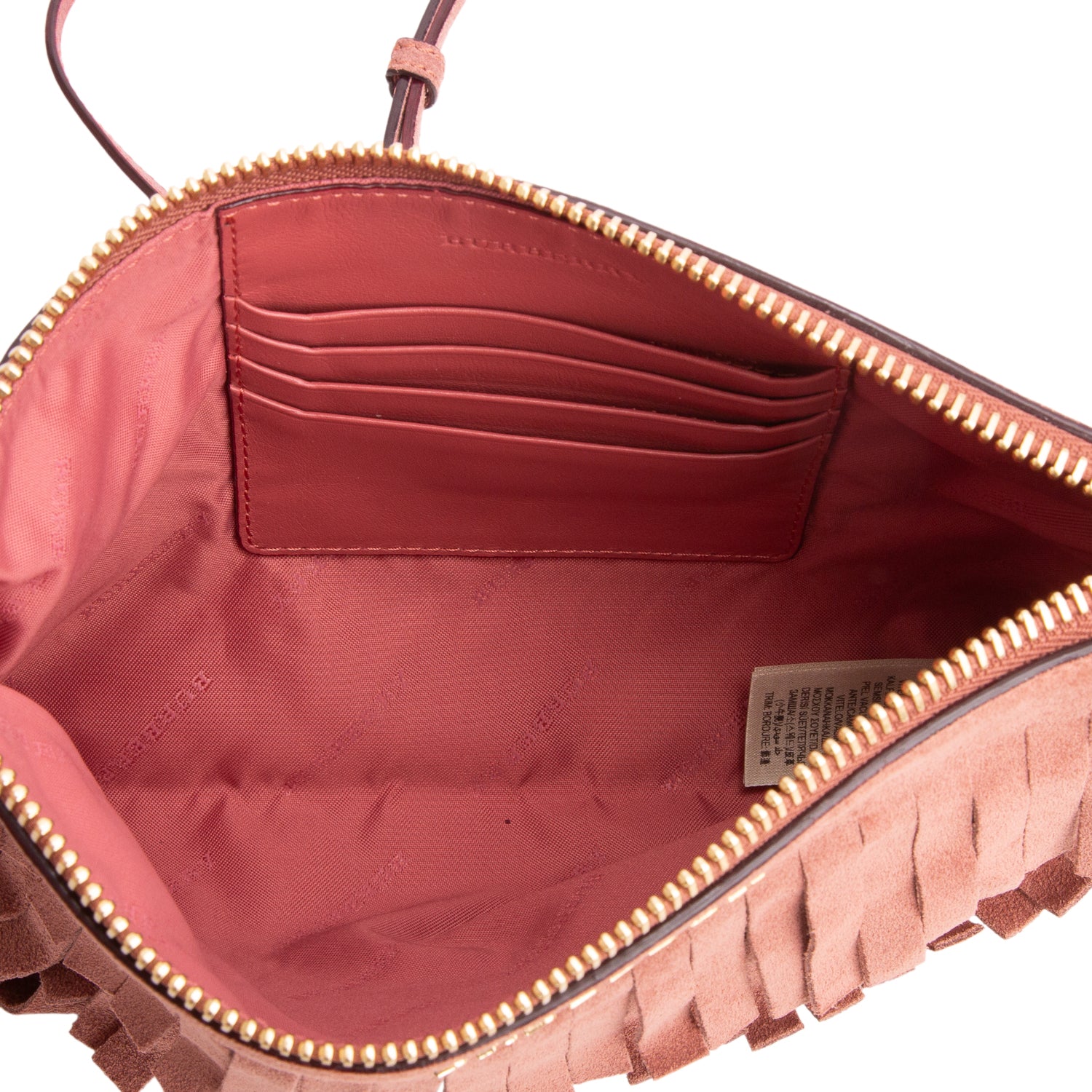Burberry Pink Suede Peyton Fringe Crossbody Bag