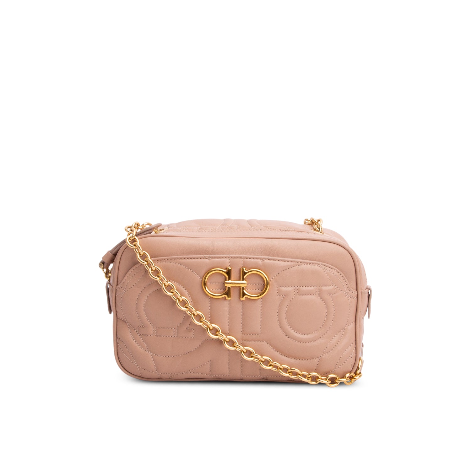 Ferragamo Pink Calfskin Quilted Gancini Camera Bag