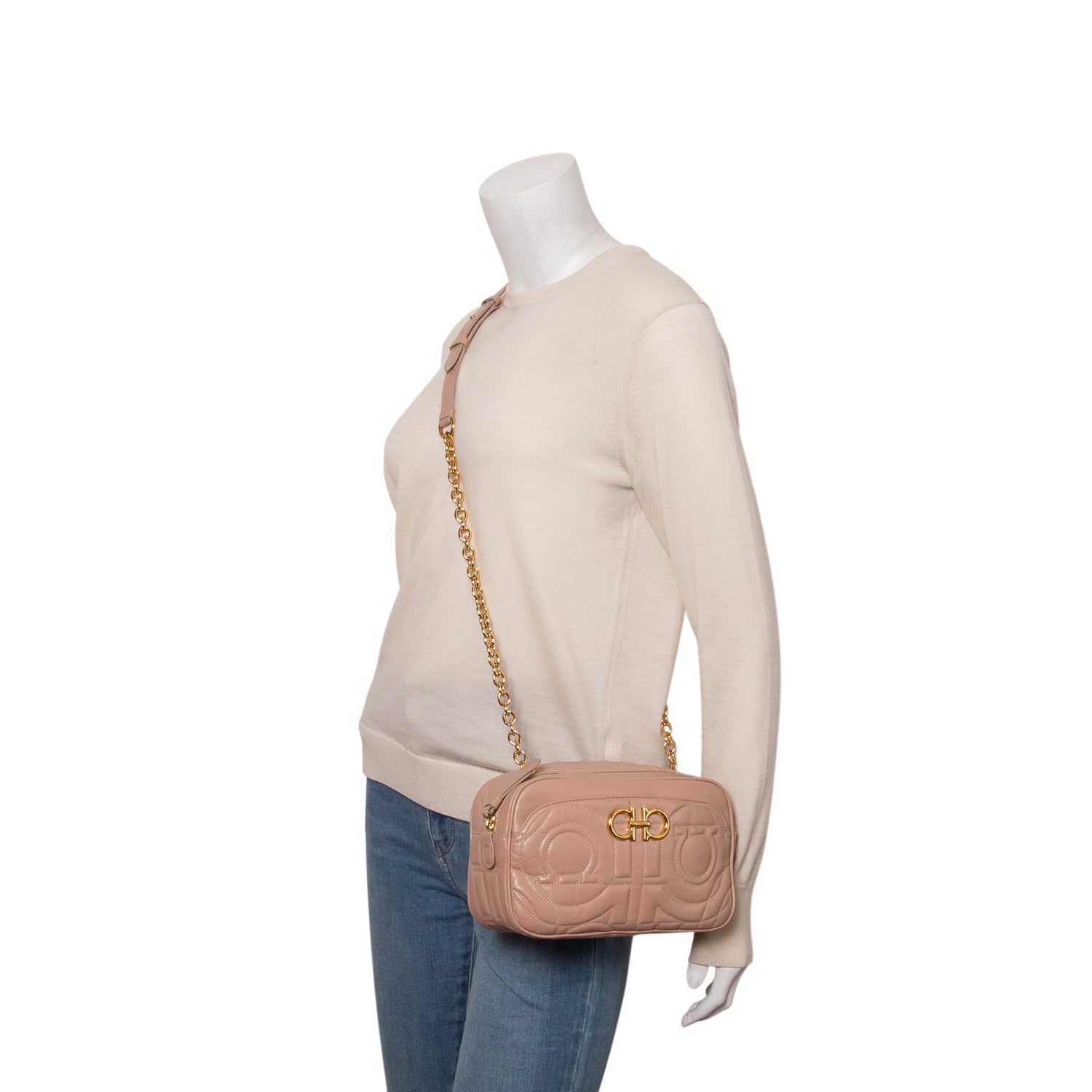 Ferragamo Pink Calfskin Quilted Gancini Camera Bag