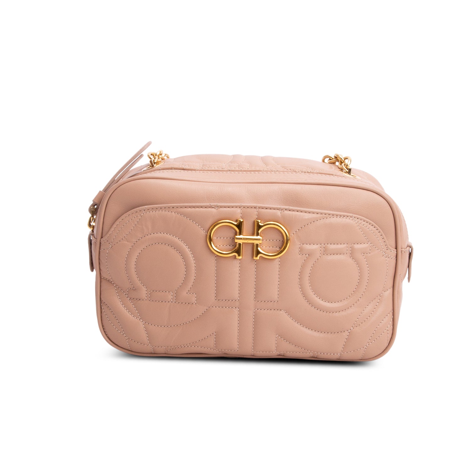 Ferragamo Pink Calfskin Quilted Gancini Camera Bag
