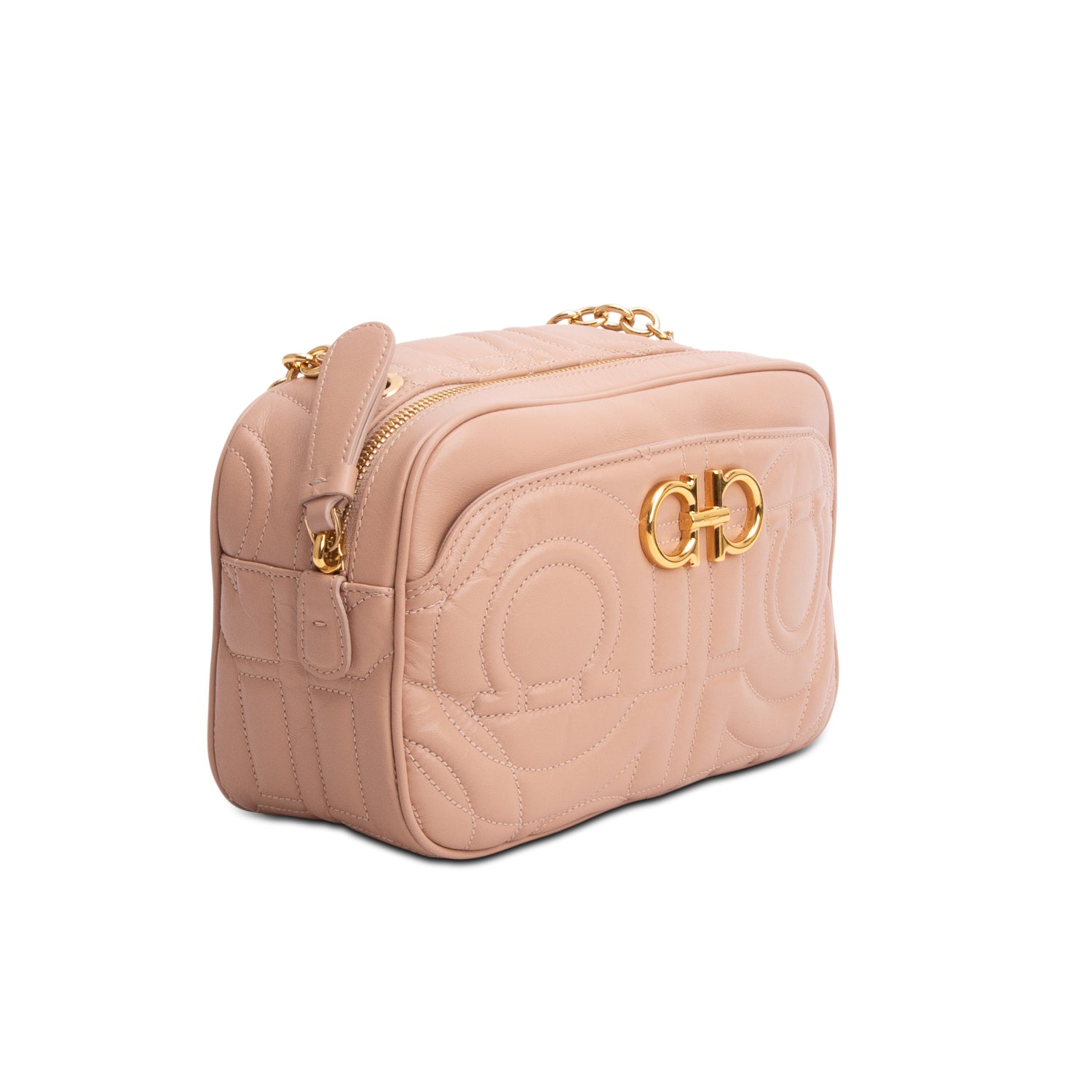 Ferragamo Pink Calfskin Quilted Gancini Camera Bag