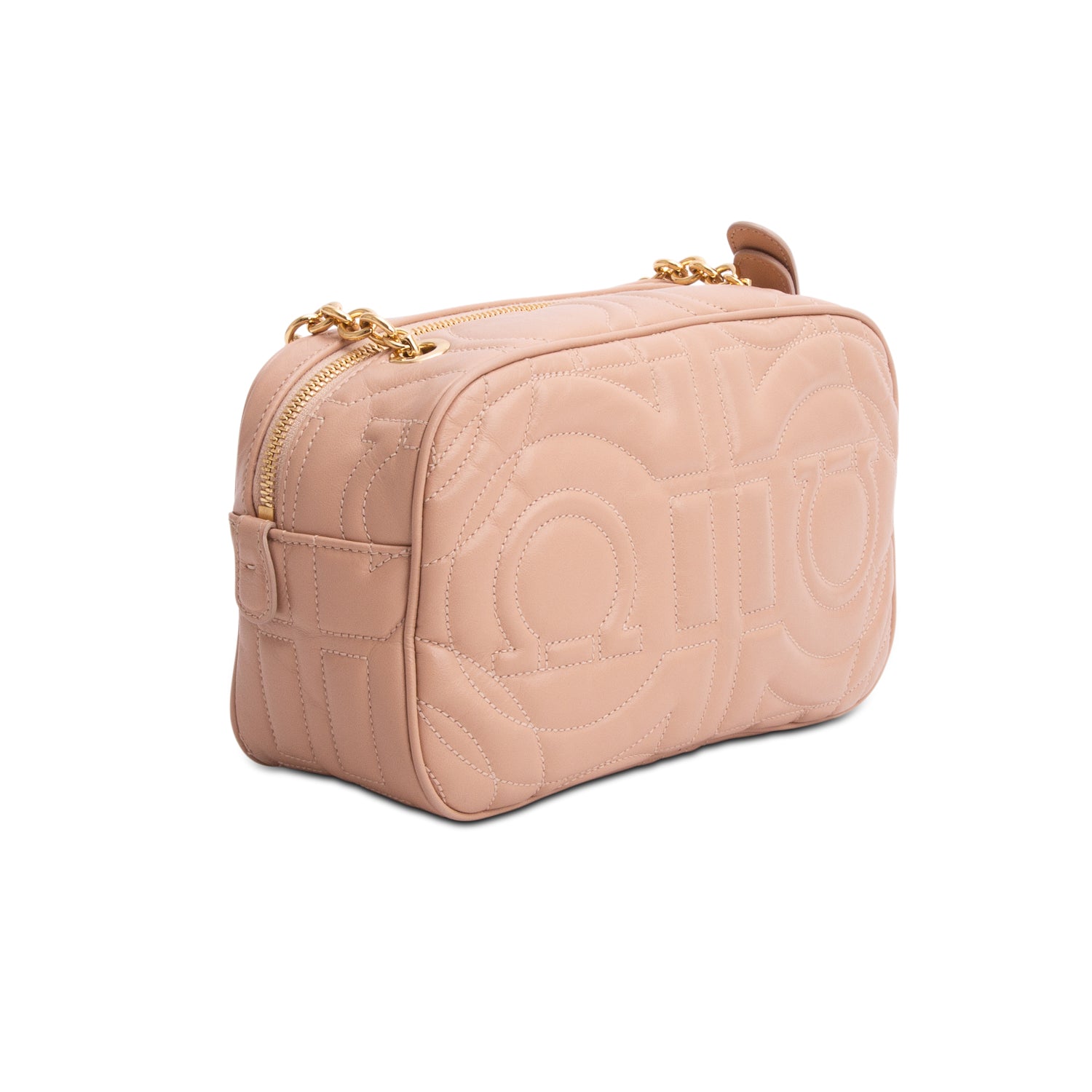 Ferragamo Pink Calfskin Quilted Gancini Camera Bag