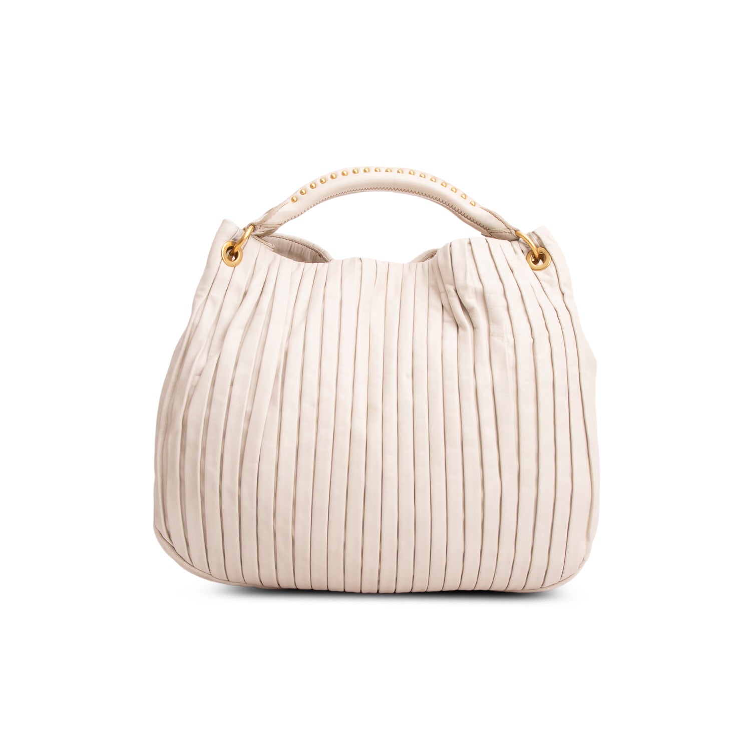 Miu Miu Cream Leather Plisse Accordion Bag w/ Strap
