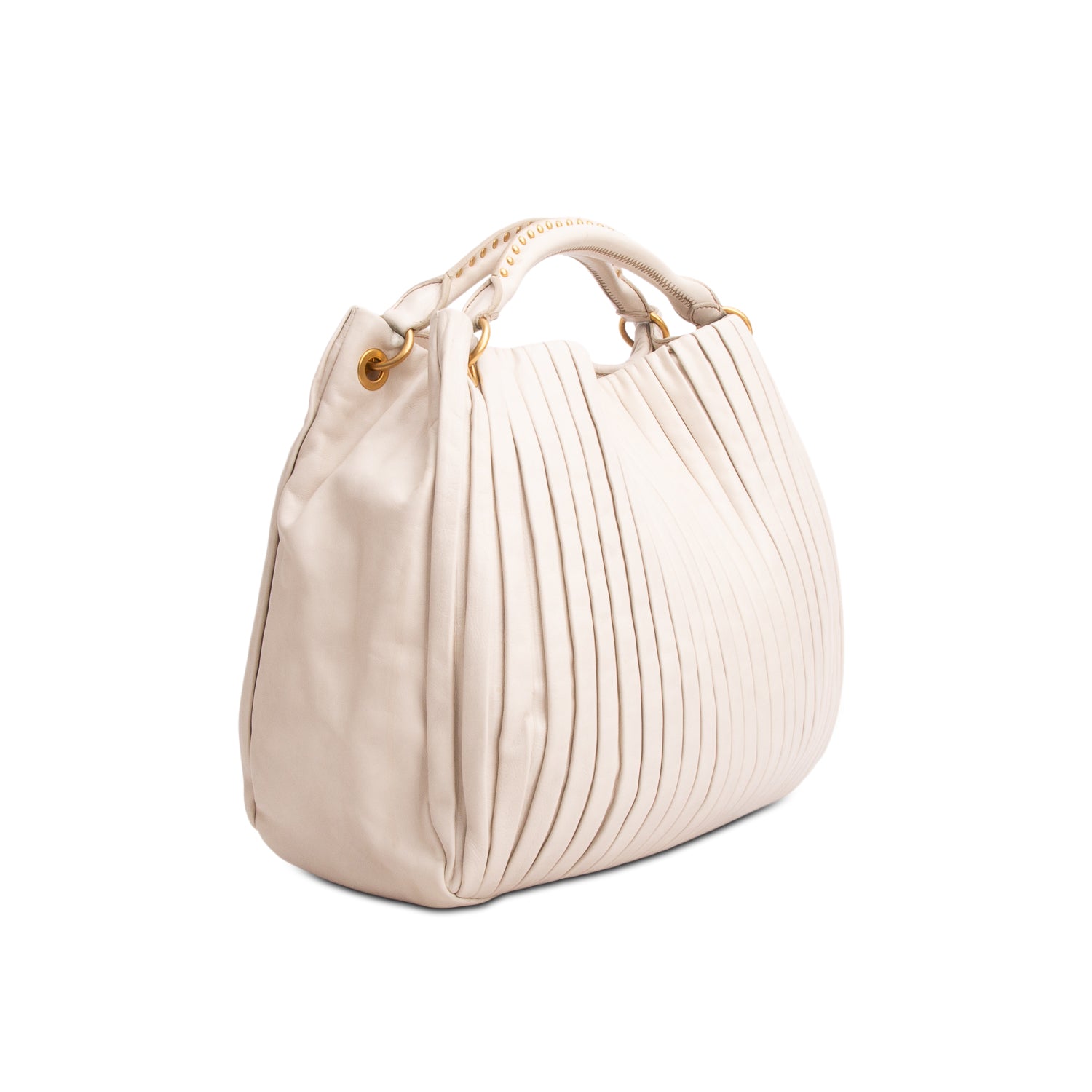 Miu Miu Cream Leather Plisse Accordion Bag w/ Strap