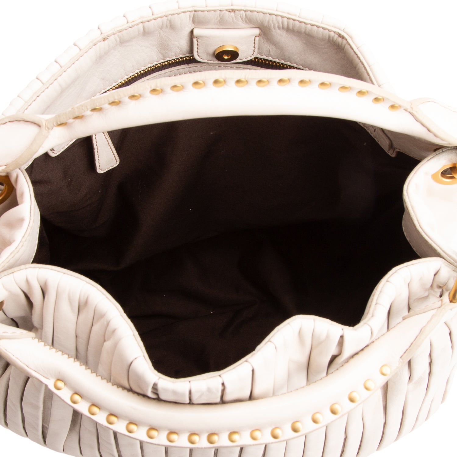 Miu Miu Cream Leather Plisse Accordion Bag w/ Strap