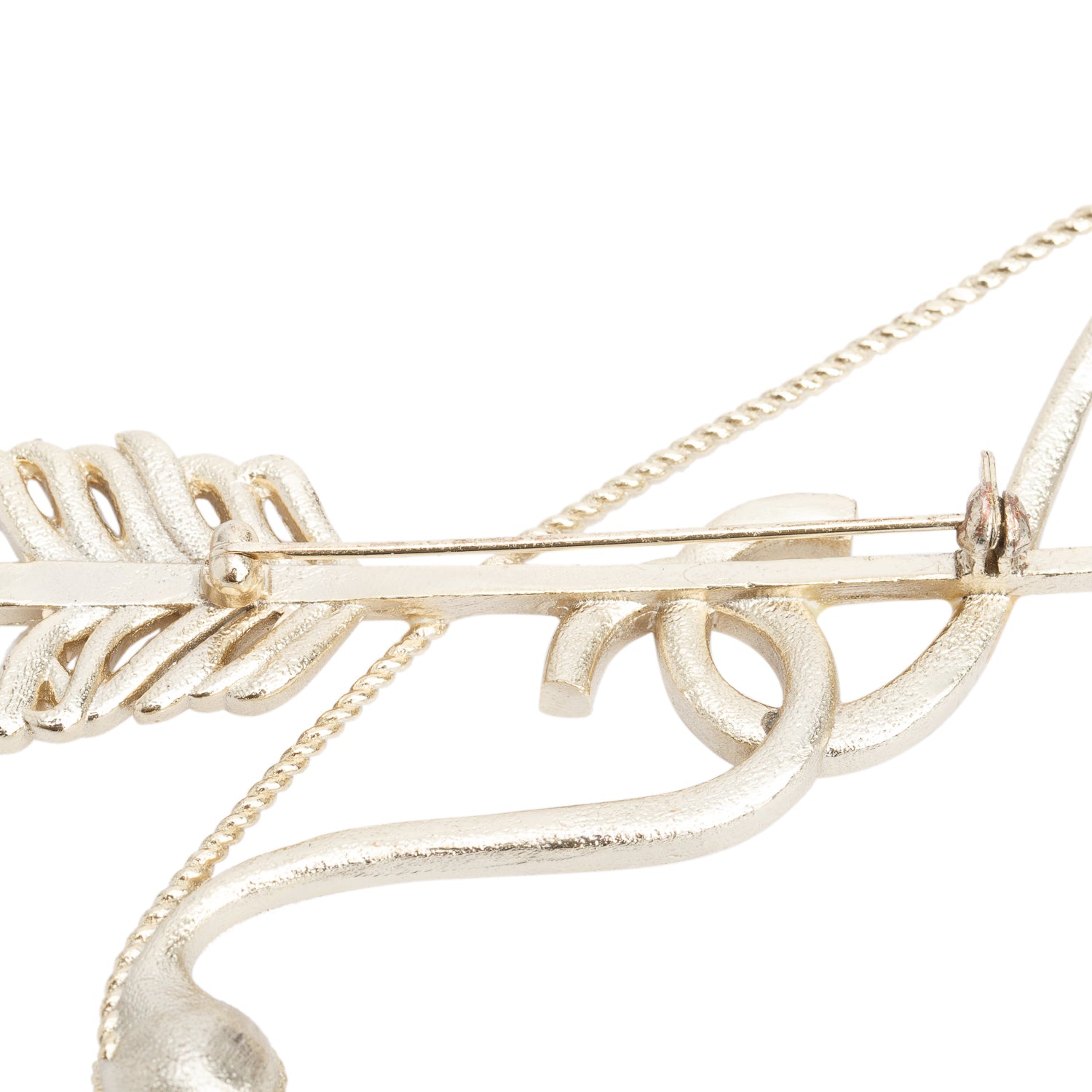 Chanel Gold Plated Faux Pearl & Strass CC Bow and Arrow Brooch