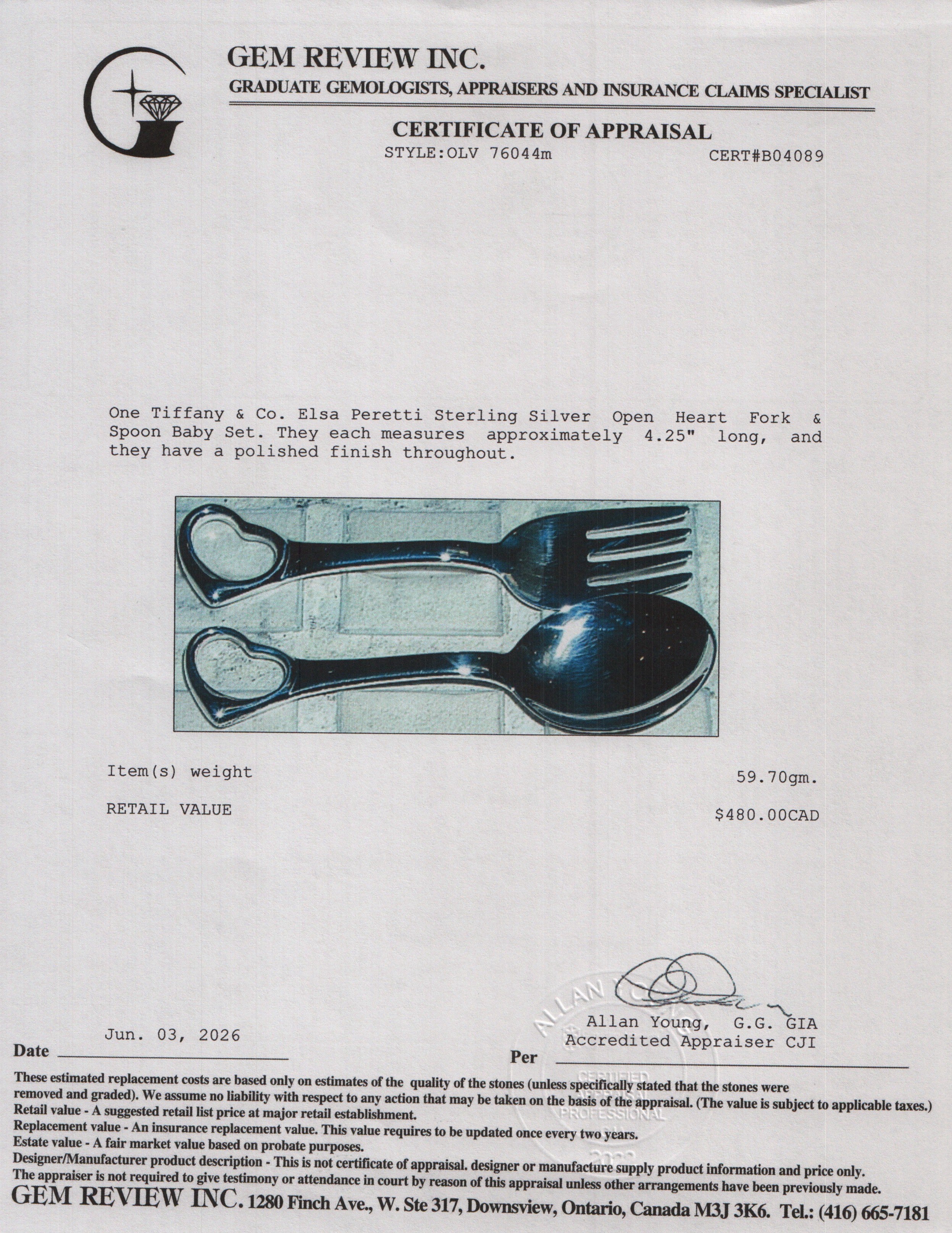 Tiffany & Co. Elsa Peretti Sterling Silver Open Heart Fork & Spoon Baby Set w/ Box