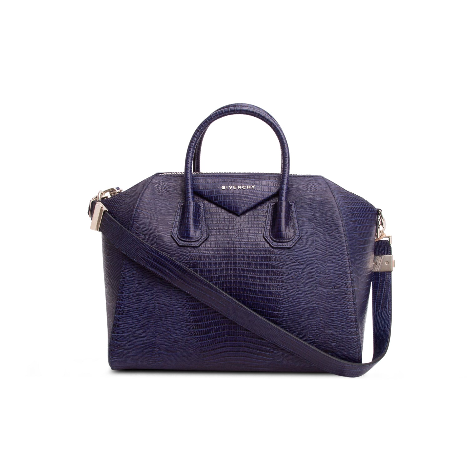 Givenchy Blue Calfskin Crocodile Embossed Leather Medium Antigona w/ Strap