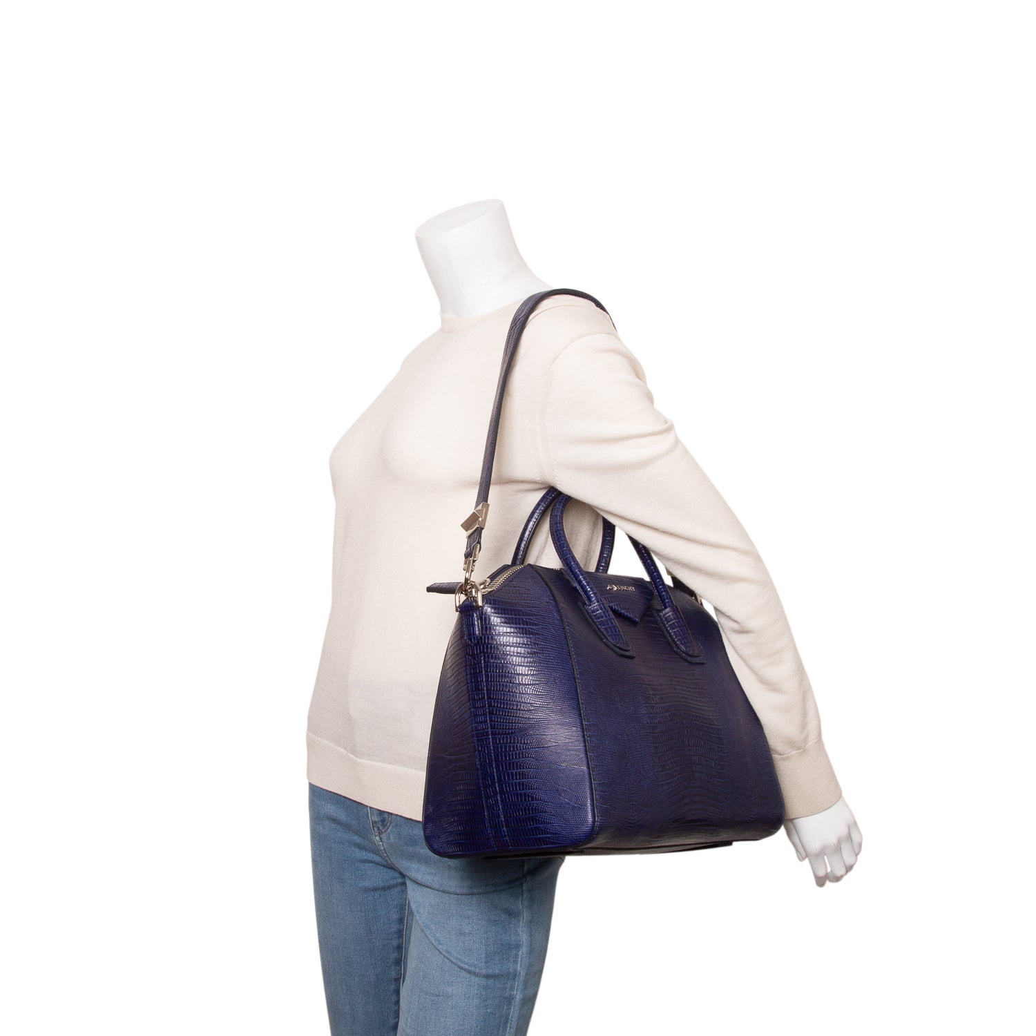 Givenchy Blue Calfskin Crocodile Embossed Leather Medium Antigona w/ Strap