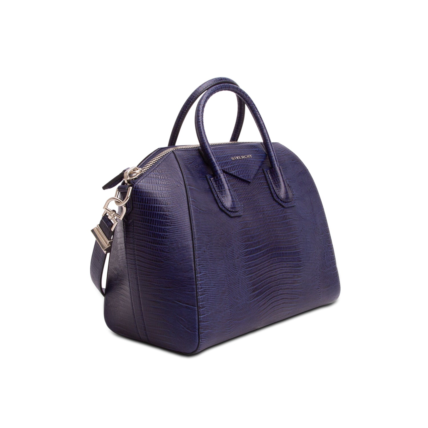 Givenchy Blue Calfskin Crocodile Embossed Leather Medium Antigona w/ Strap