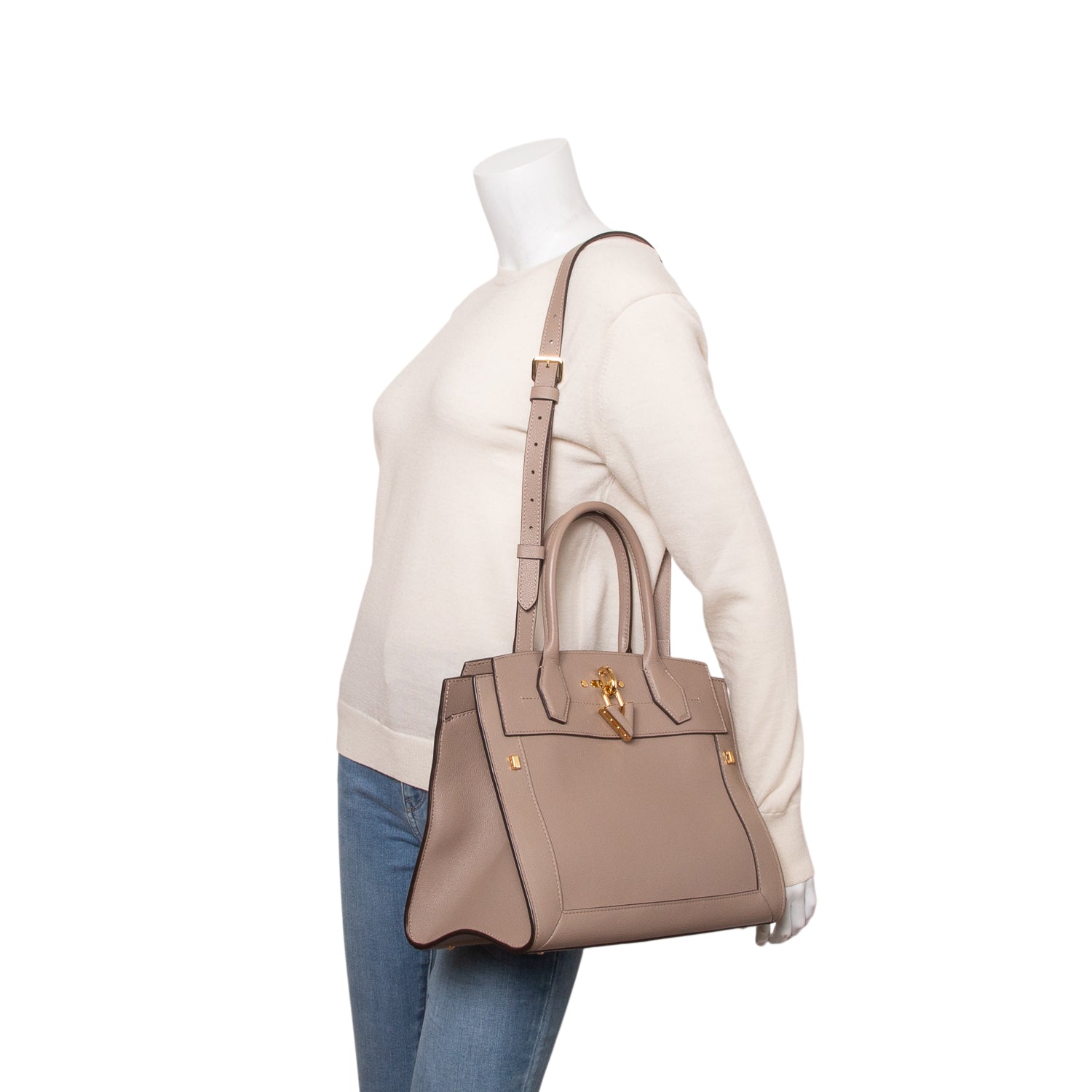 Louis Vuitton Taupe Calfskin Steamer MM w/ Strap
