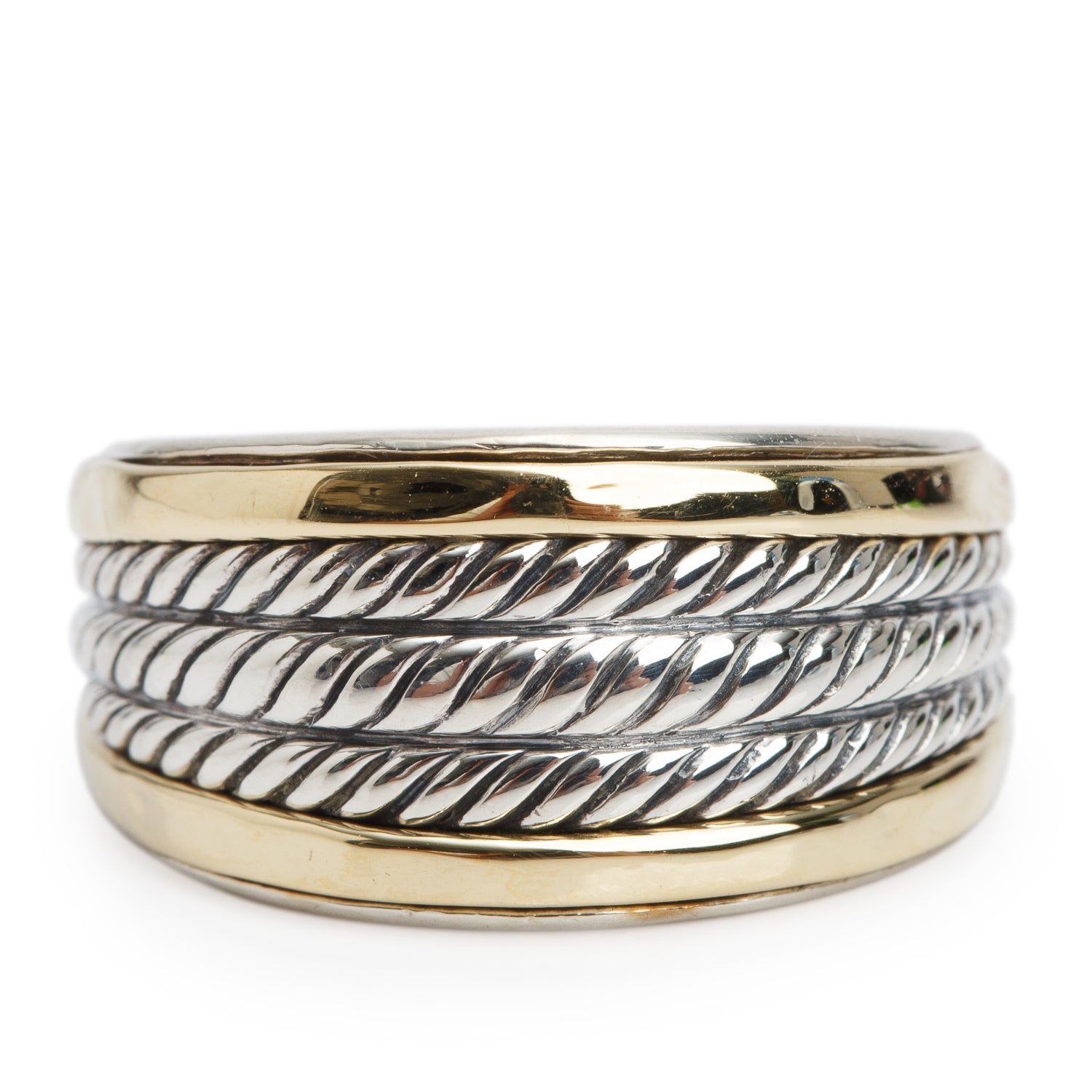 David Yurman Sterling Silver & 18k Yellow Gold Wheaton Cable Band, Size 7