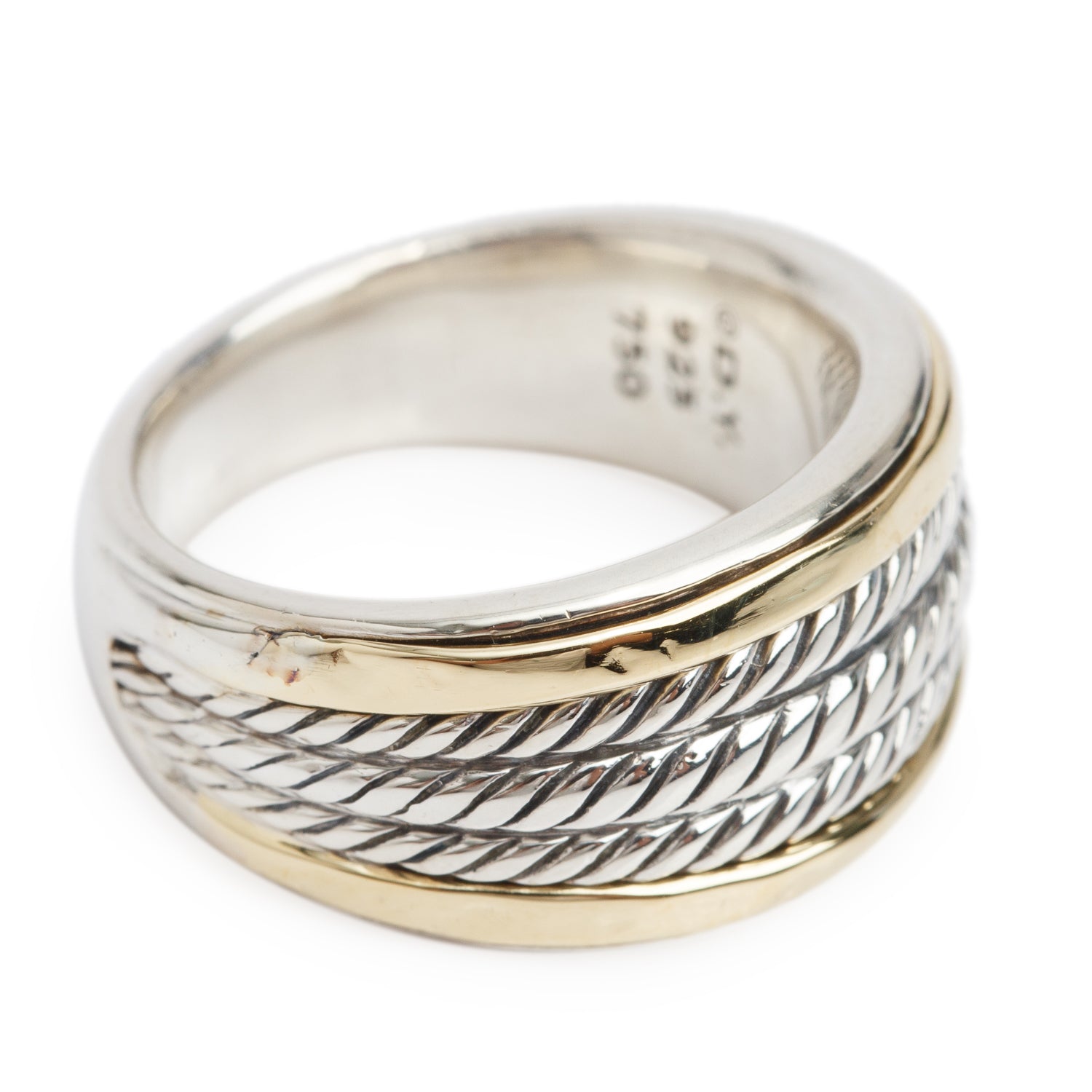 David Yurman Sterling Silver & 18k Yellow Gold Wheaton Cable Band, Size 7