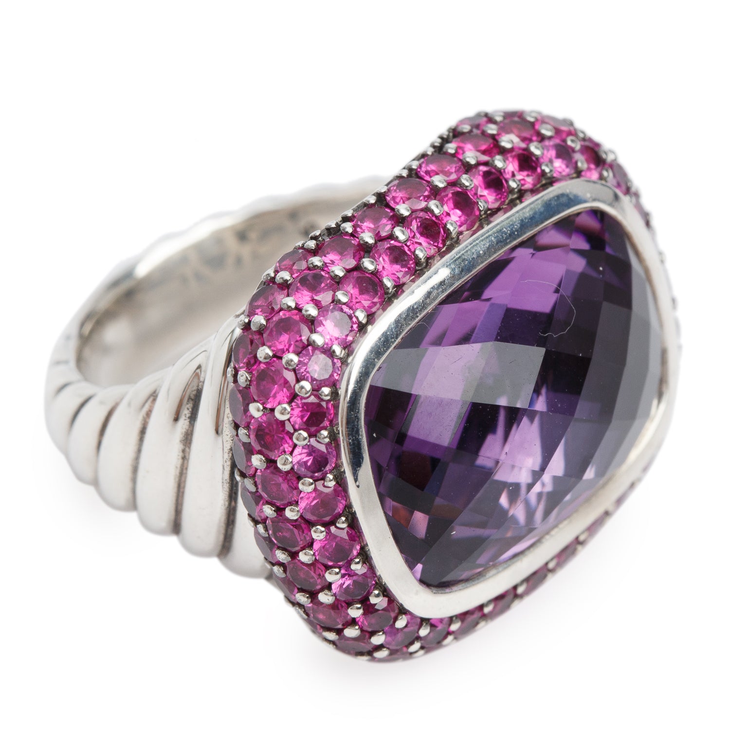 David Yurman Sterling Silver Amethyst & Pink Sapphire Waverly Ring, Size 7.25