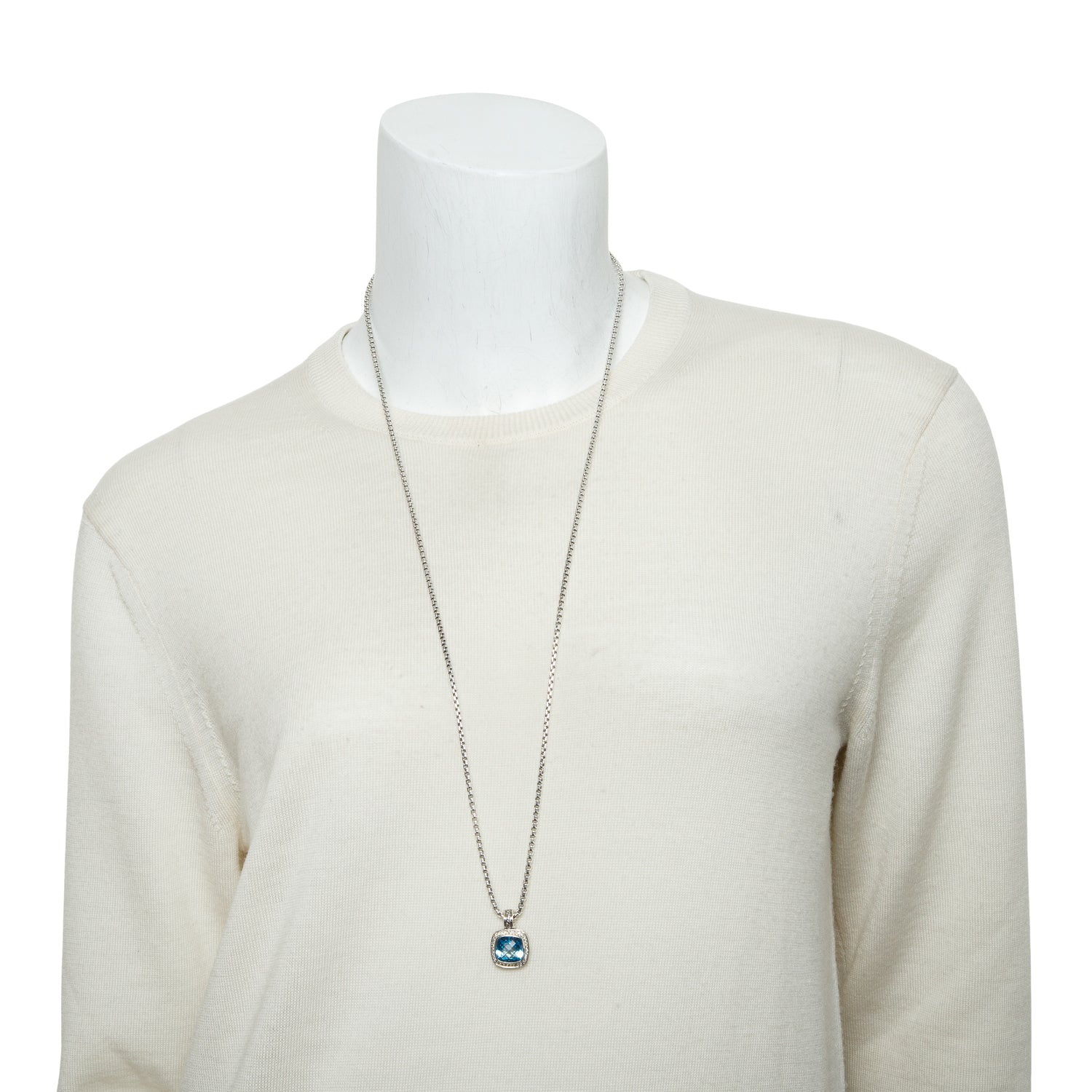 David Yurman Sterling Silver Blue Topaz & Diamond Petite Albion Pendant Necklace
