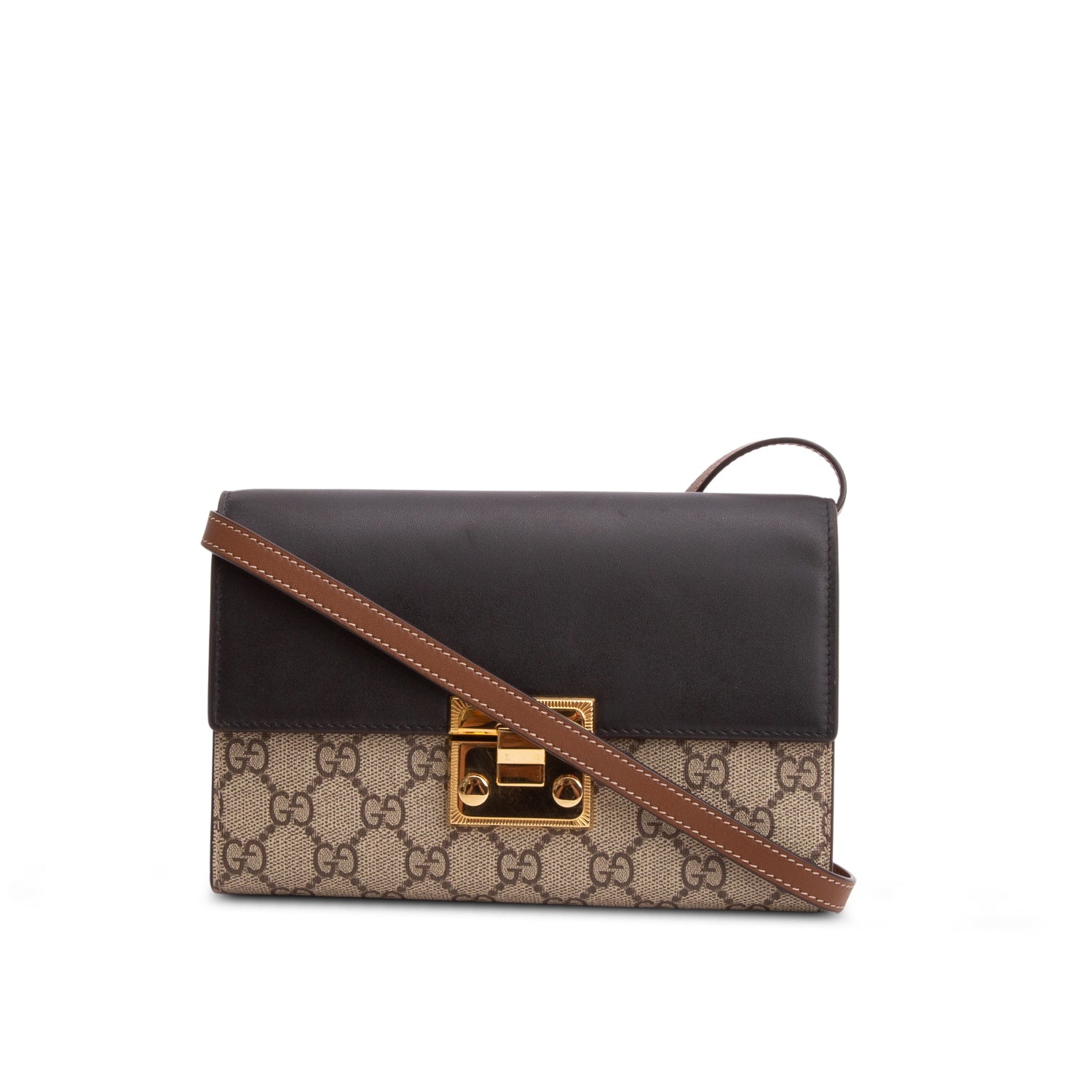 Gucci GG Supreme Monogram Calfskin Mini Padlock Clutch w/ Box & Strap