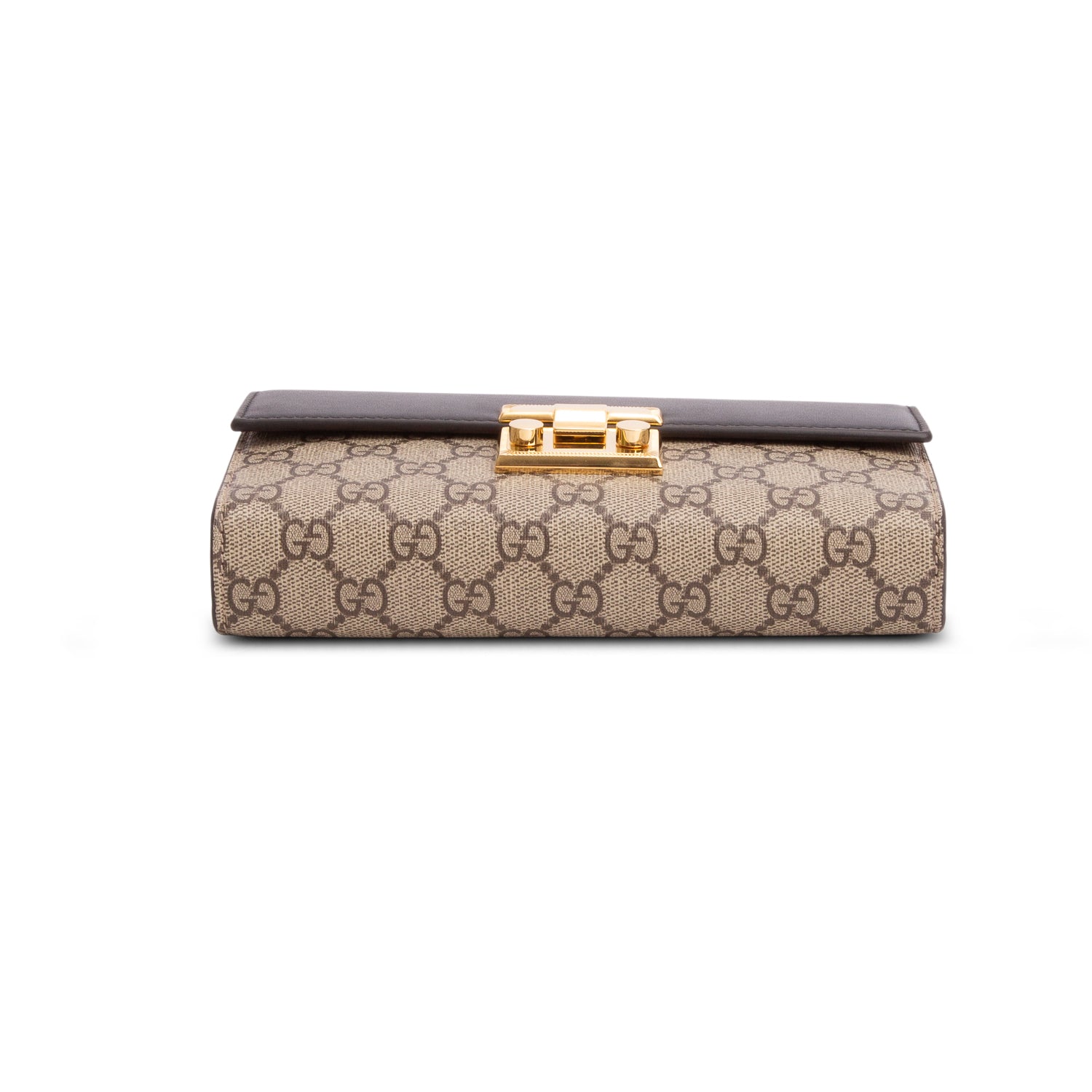 Gucci GG Supreme Monogram Calfskin Mini Padlock Clutch w/ Box & Strap