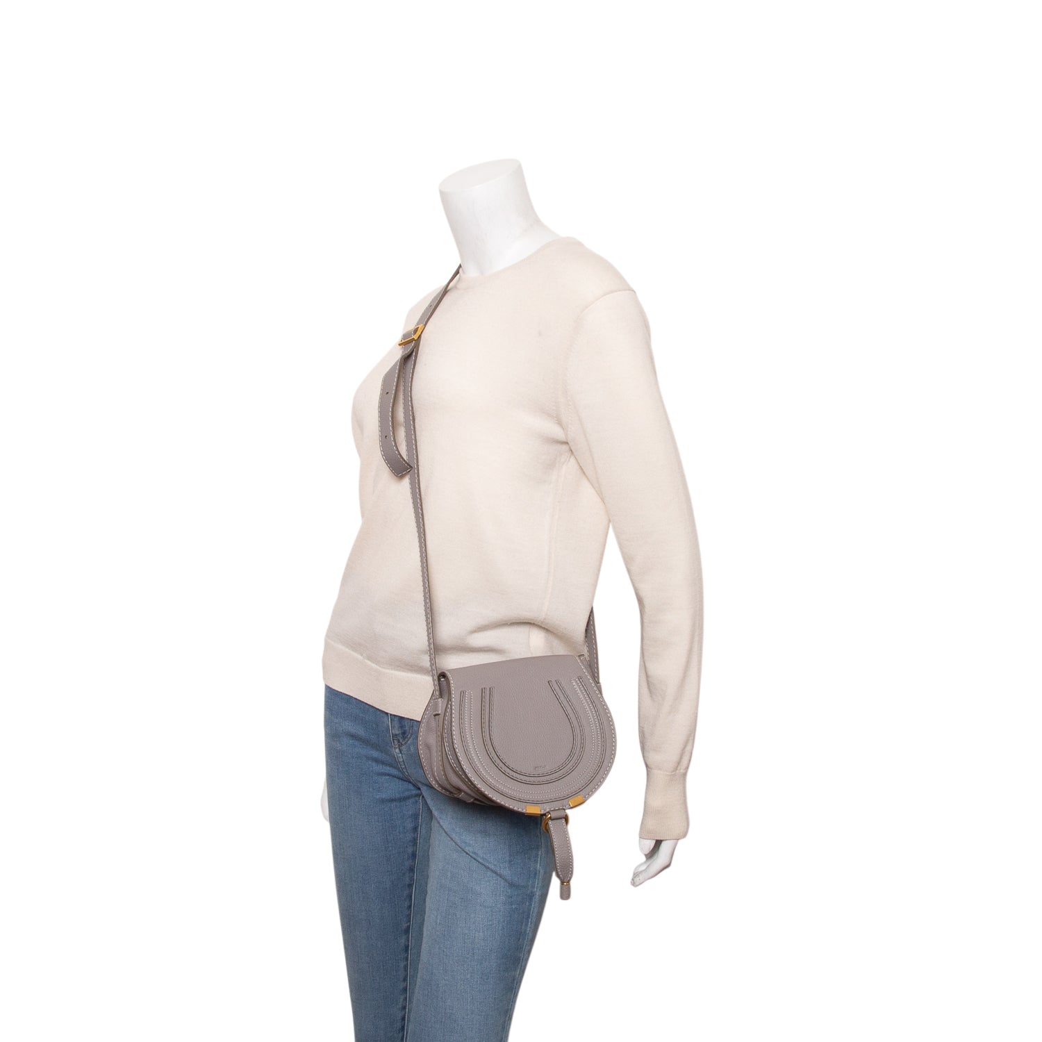 Chloe Grey Calfskin Mini Marcie Round Crossbody Bag